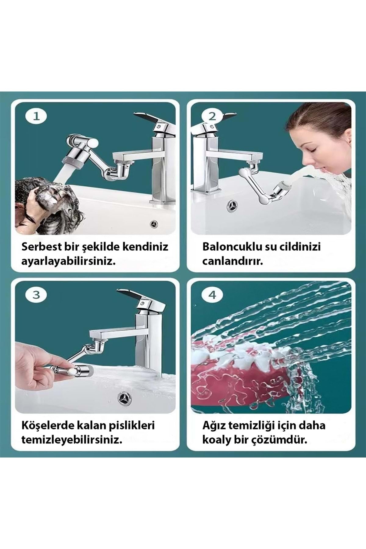 HyMark 1080 Derece Dönebilen Evrensel 2 Modlu Robotik Kol Mutfak Banyo Musluk Başlığı
