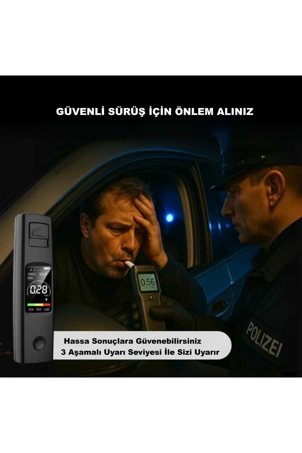 HyMark Taşınabilir Alkol Ölçüm Test Cihazı Trafik Alkol Tester Yüksek Hassasiyet Hızlı Tepki Şarjlı