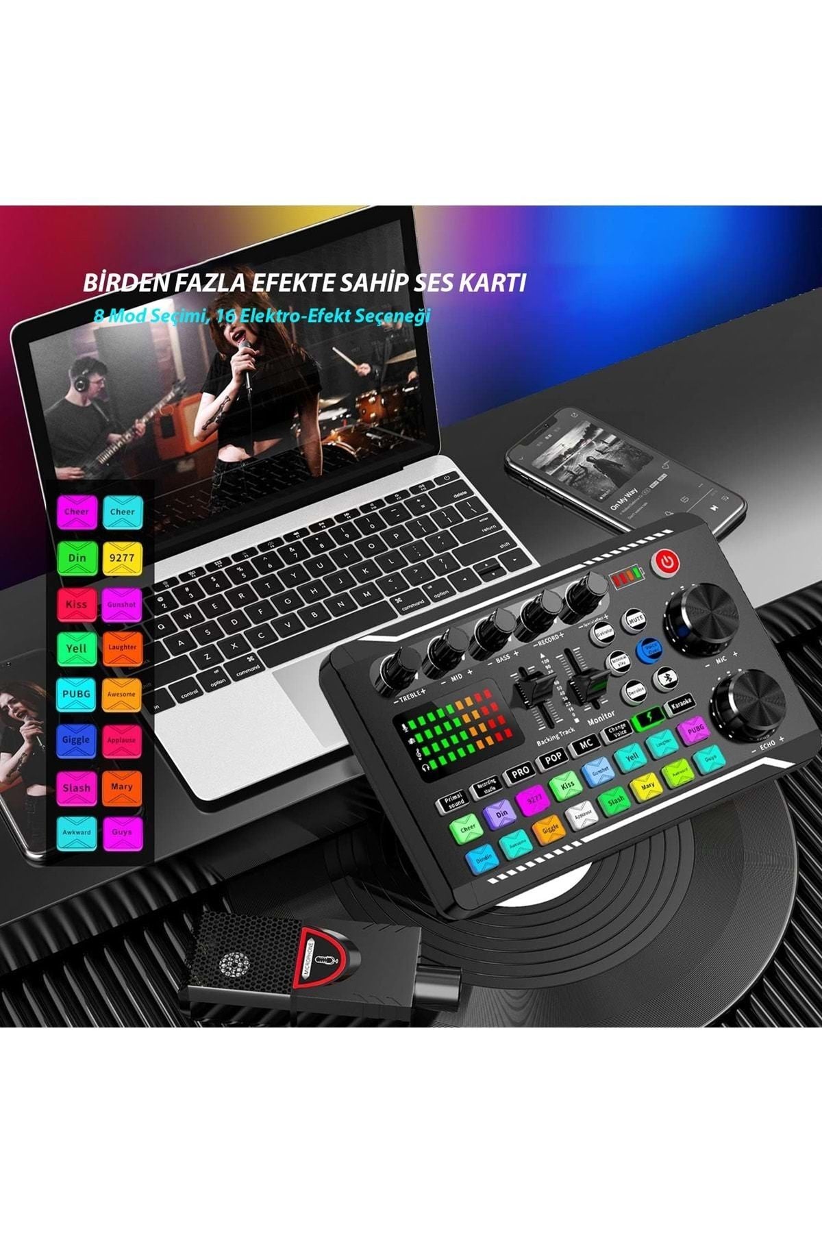 HyMark Stüdyo Ses Mikseri Şarjlı F998 Bluetooth DJ Canlı Yayın Kondenser Mikrofon Bağlantısı