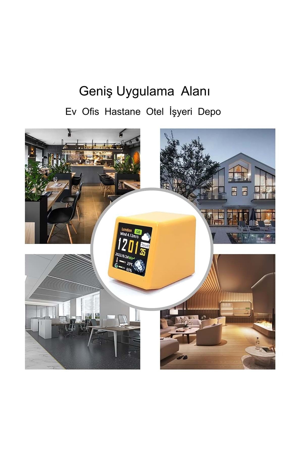 HyMark Akıllı Mini Hava Durumu İstasyonu LED LCD 28x28mm Dijital WiFi Saat Sıcaklık Nem