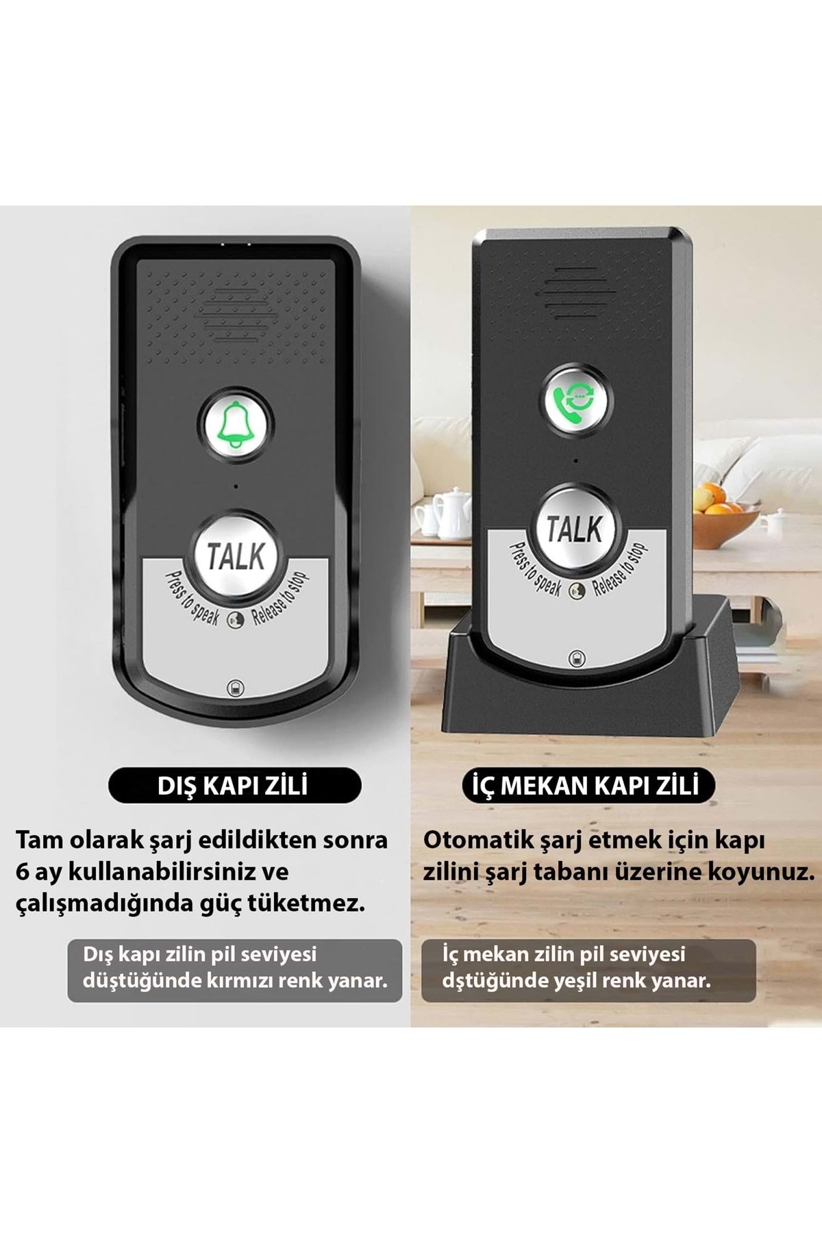 HyMark İnterkom Elektronik Kablosuz 2 Yönlü Ses Telsiz Uzun Menzilli Kablosuz Kapı Zili Ünitesi
