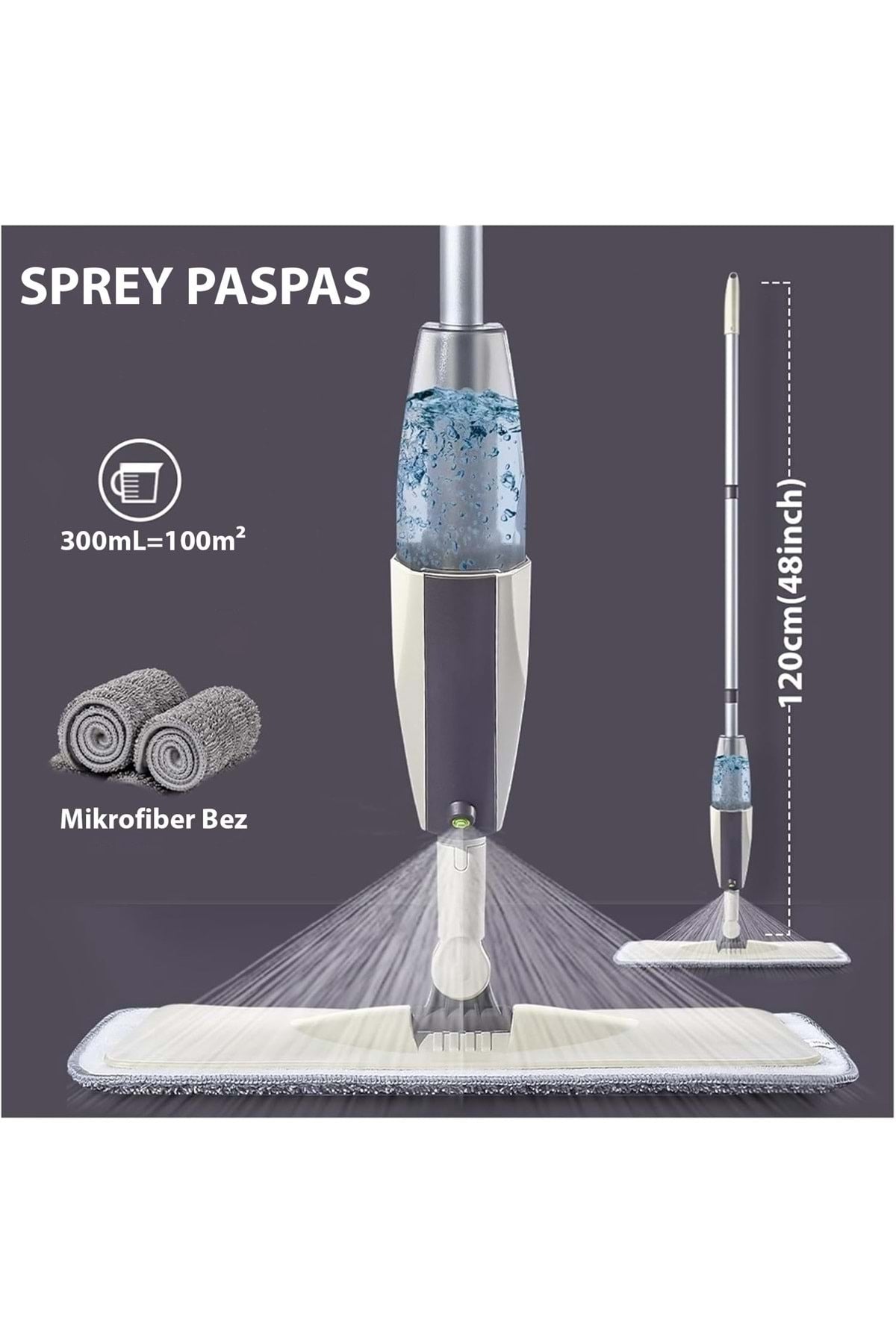 HyMark Sprey Mop Su Deterjan Hazneli 360 Derece Dönen Mikrofiber Bez Temizlik Seti