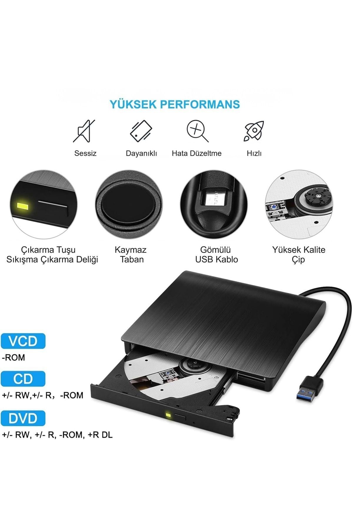 HyMark USB 3.0 Taşınabilir CD DVD Yazıcı Okuyucu Windows Mac Dizüstü Masaüstü Bilgisayar
