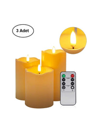 HyMark Alevsiz Titreyen Led Mum Büyük Boy 3lü Set Kumandalı