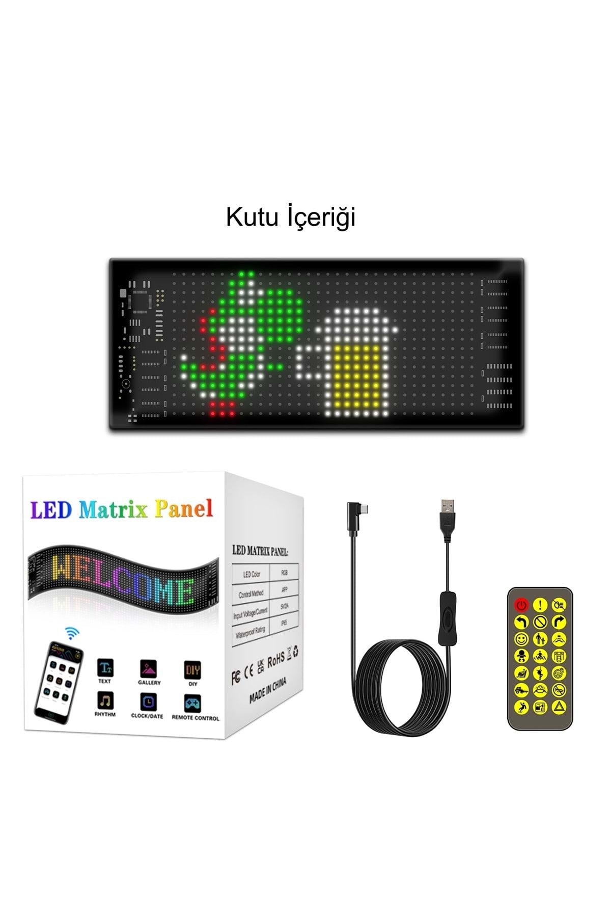 HyMark Programlanabilir 17x7cm Matrix Kayan Yazı LED Ekran Araba Bluetooth APP Kontrol