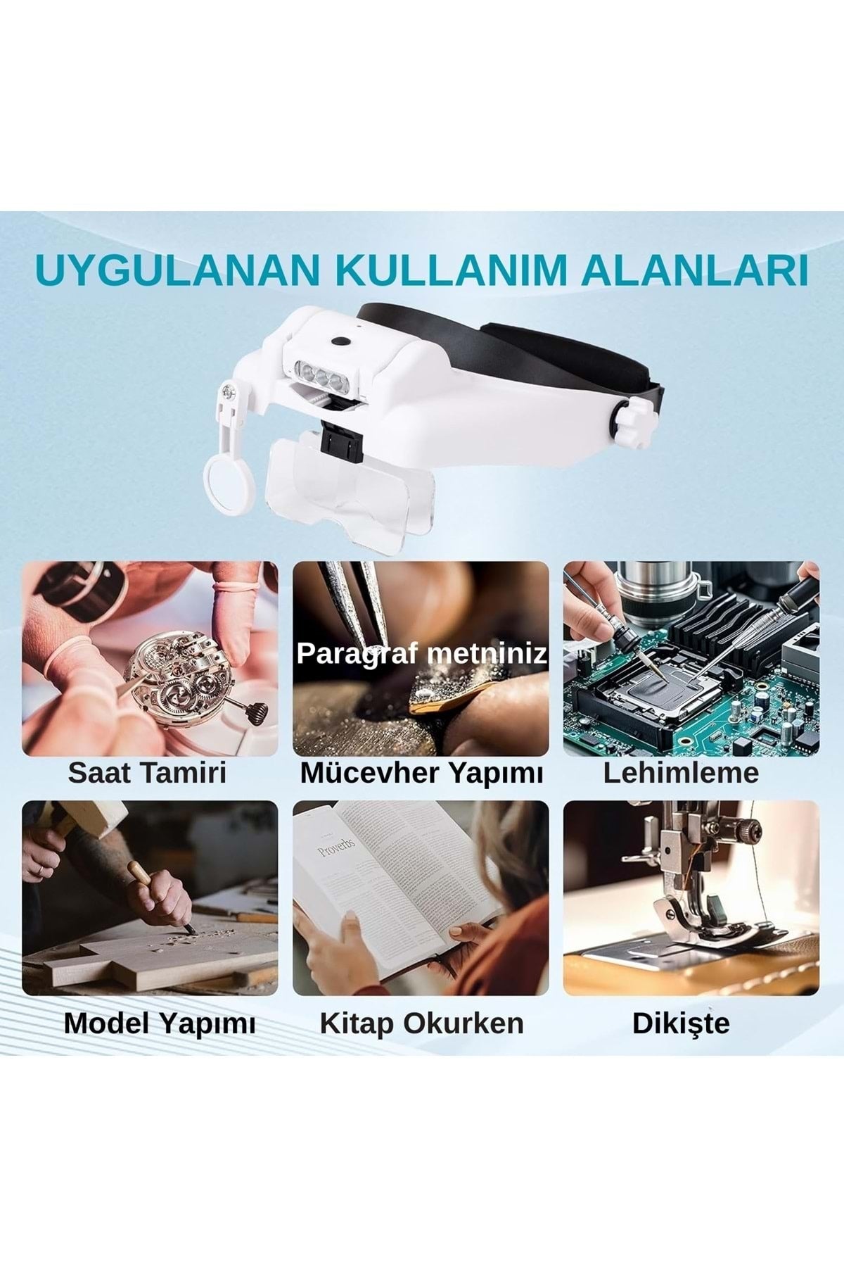 HyMark Kafa Bandı MG82000MC Büyüteç Gözlük LED Işıklı Şarjlı Pil Çoklu Değiştirilebilir Lens Ayarlı