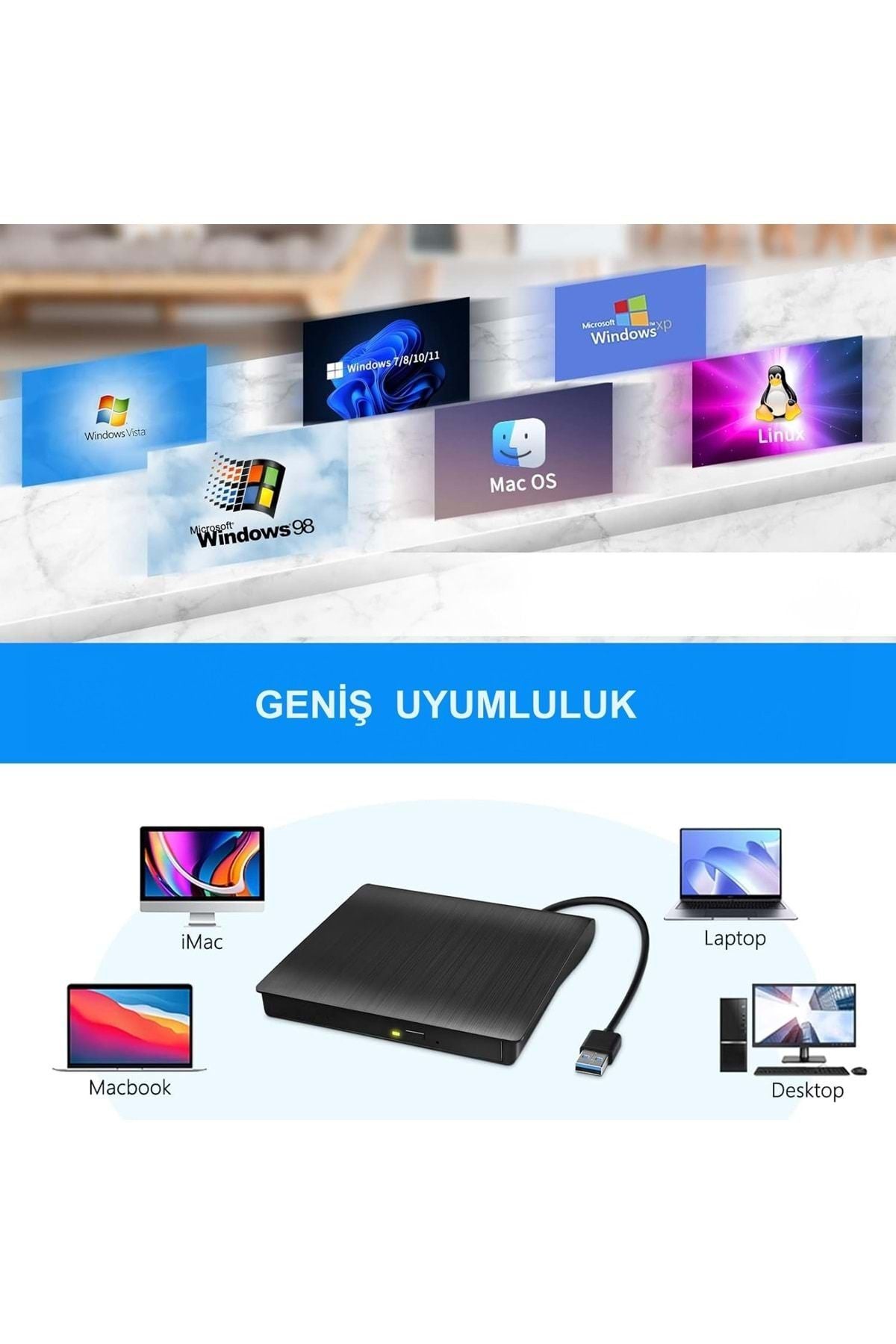 HyMark USB 3.0 Taşınabilir CD DVD Yazıcı Okuyucu Windows Mac Dizüstü Masaüstü Bilgisayar