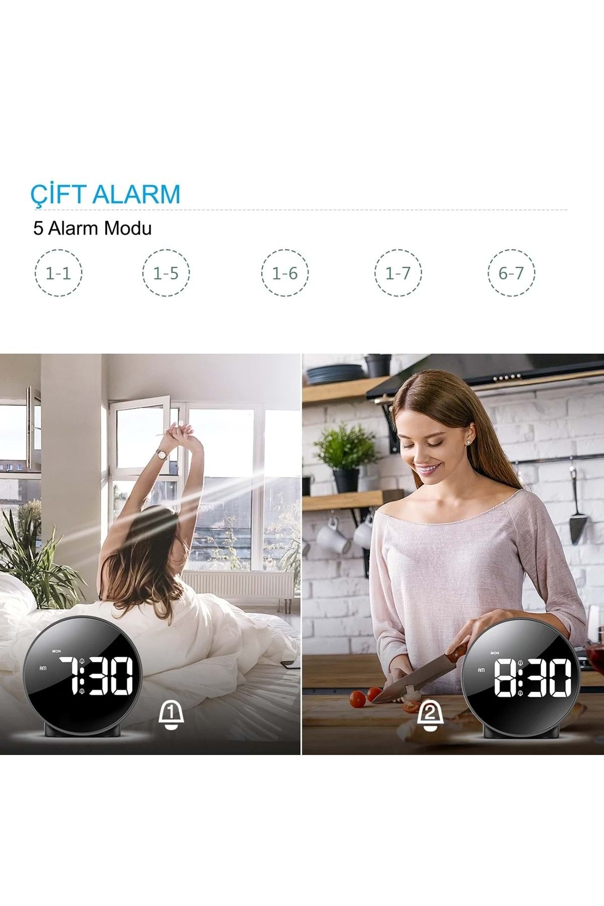 HyMark Yuvarlak Siyah Dijital LED Masa Saati USB Güç Saat Erteleme Modern Saat