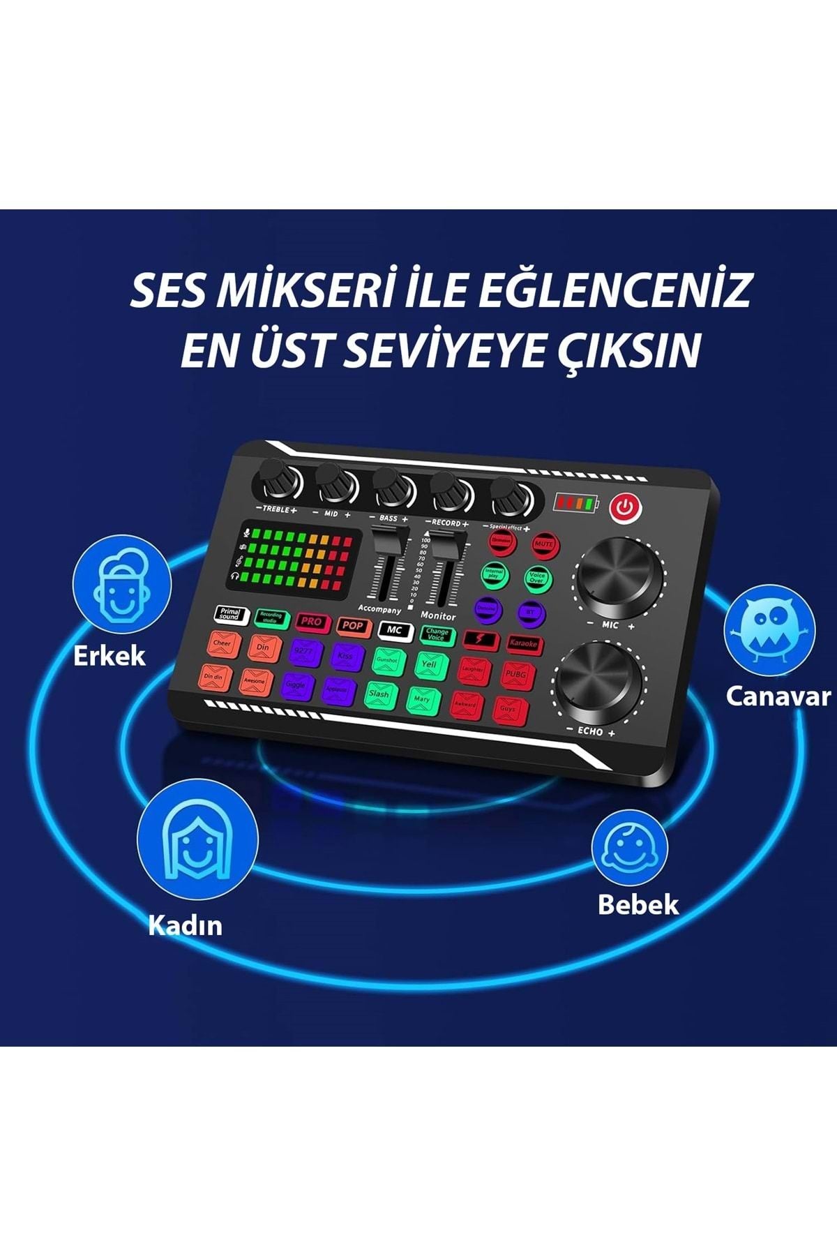 HyMark Stüdyo Ses Mikseri Şarjlı F998 Bluetooth DJ Canlı Yayın Kondenser Mikrofon Bağlantısı