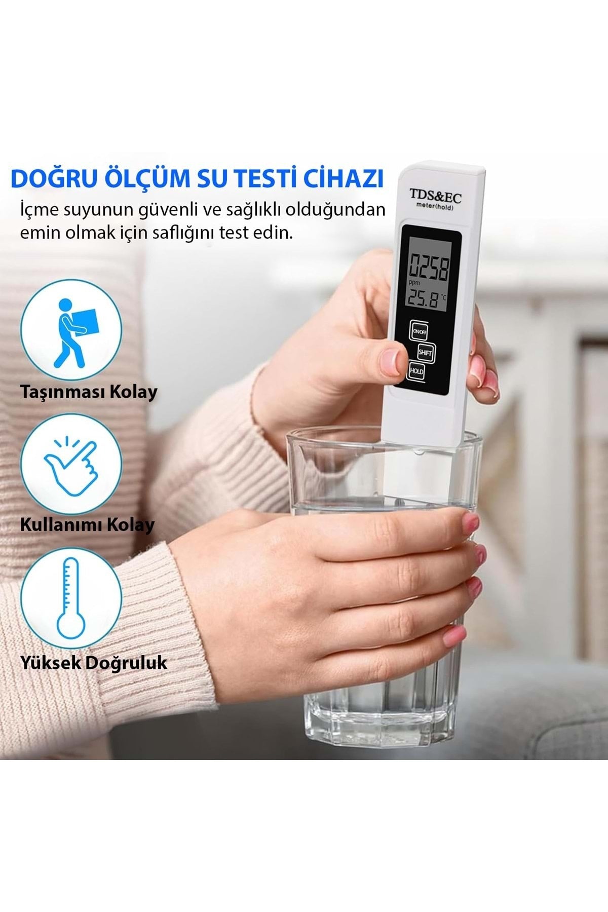 HyMark 3in1 Dijital Tds Su Kalitesi Değeri Sıcaklık Ölçüm Cihazı