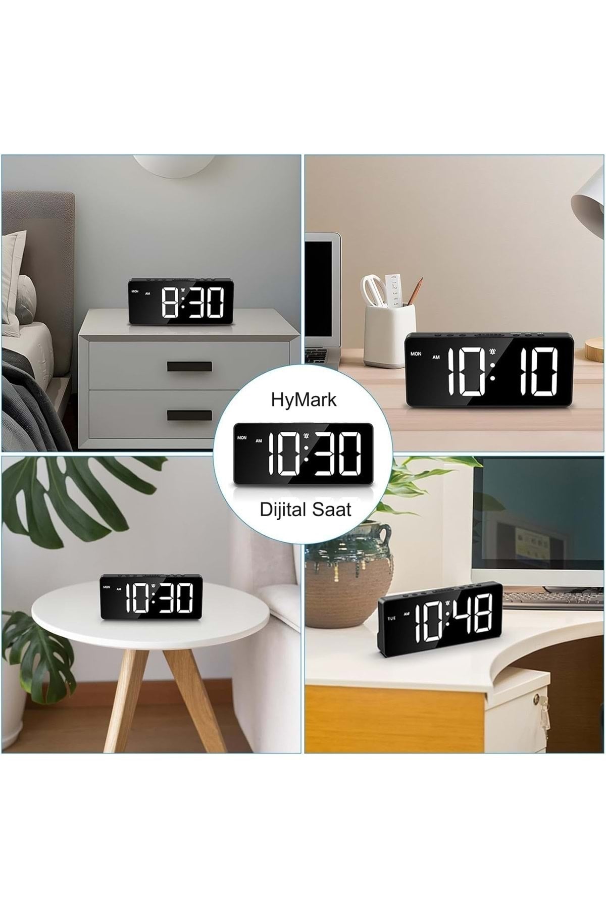 HyMark LED Ekran USB Güç Dijital Aynalı Masa Saati Sıcaklık Alarm Takvim/ADPT