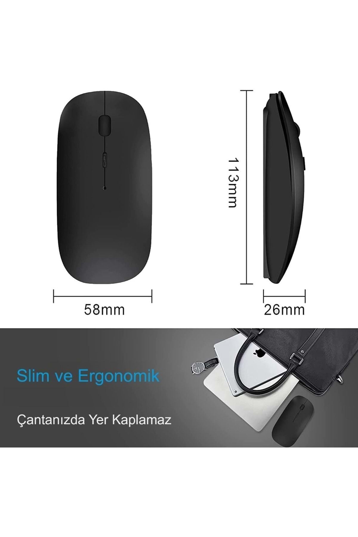 HyMark Sessiz Tıklama Şarjlı Çift Modlu Bluetooth Kablosuz 2.4Ghz Siyah Mouse