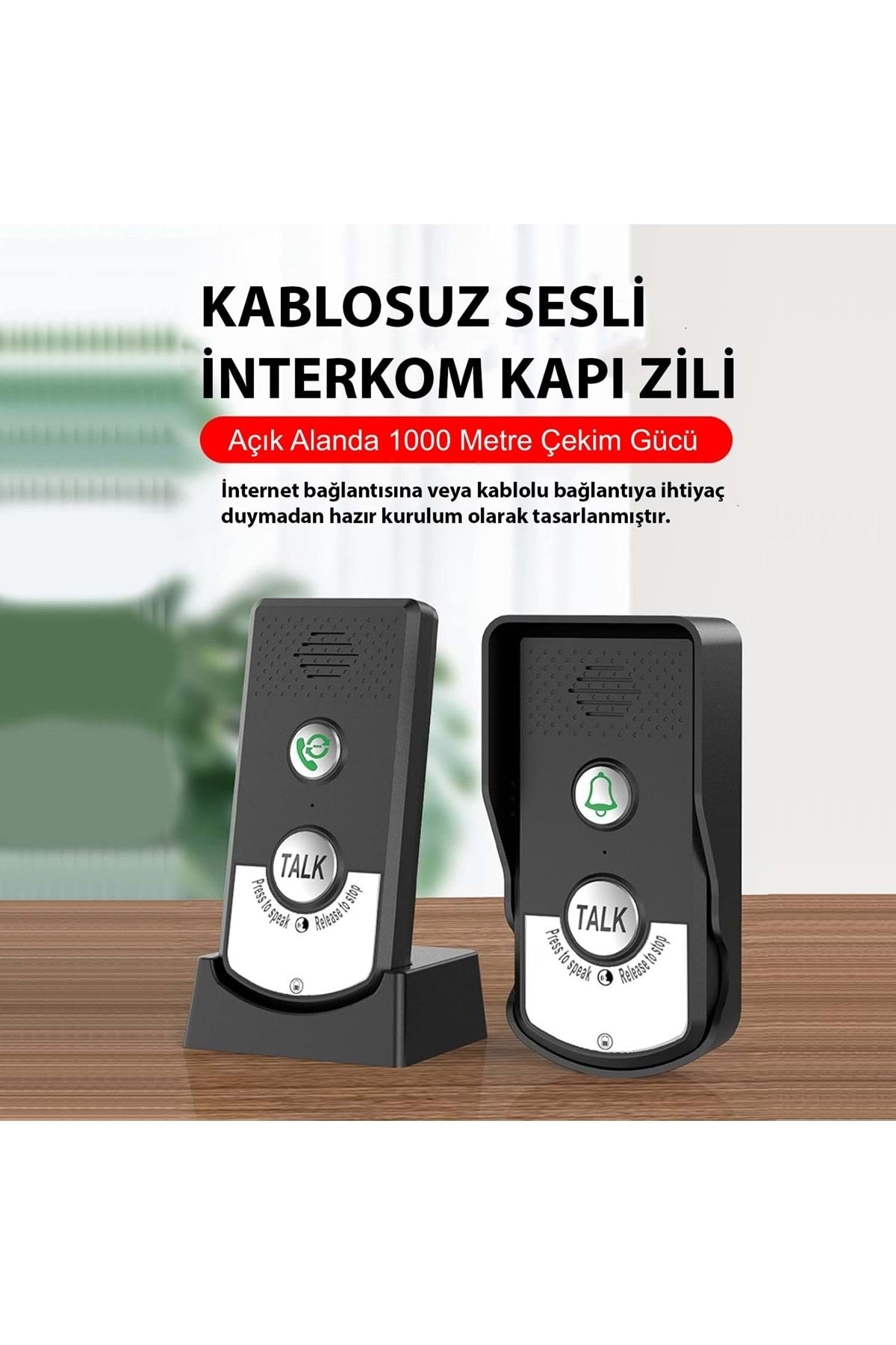 HyMark İnterkom Elektronik Kablosuz 2 Yönlü Ses Telsiz Uzun Menzilli Kablosuz Kapı Zili Ünitesi