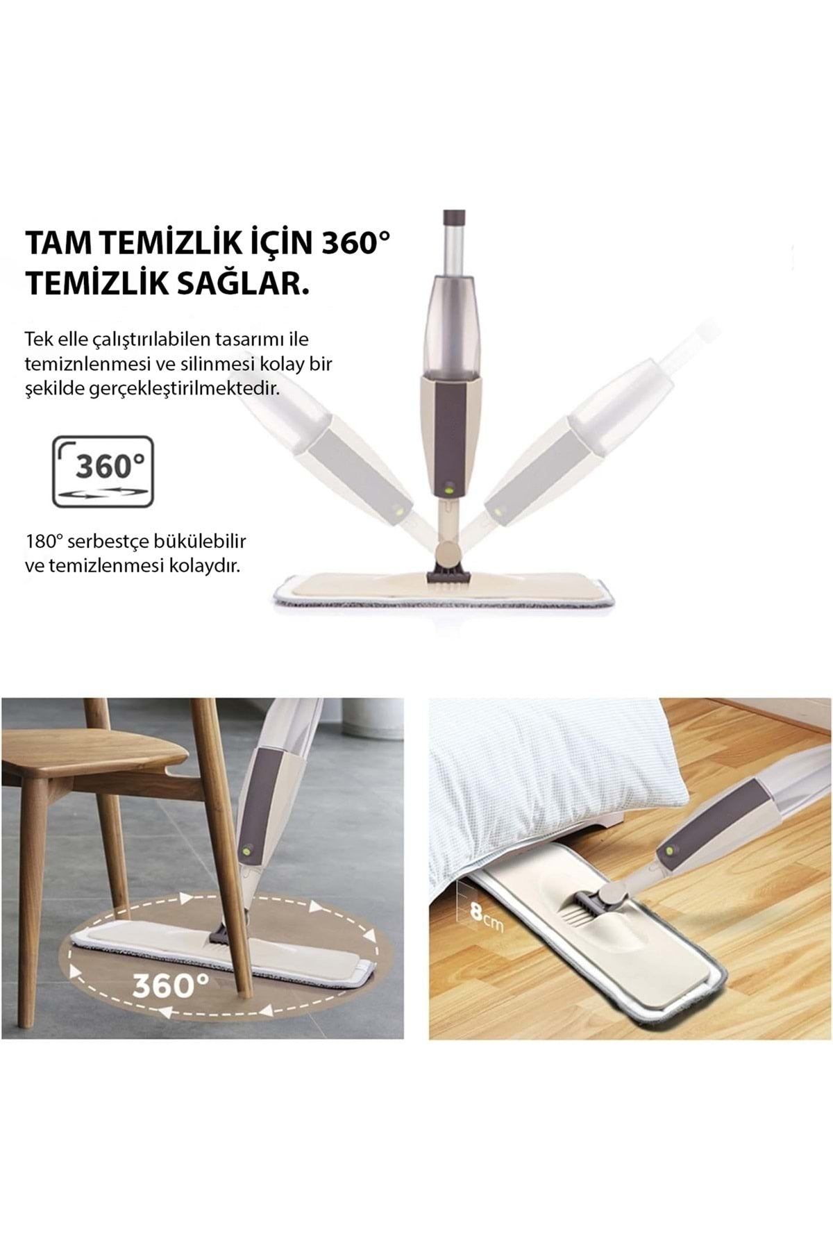 HyMark Sprey Mop Su Deterjan Hazneli 360 Derece Dönen Mikrofiber Bez Temizlik Seti
