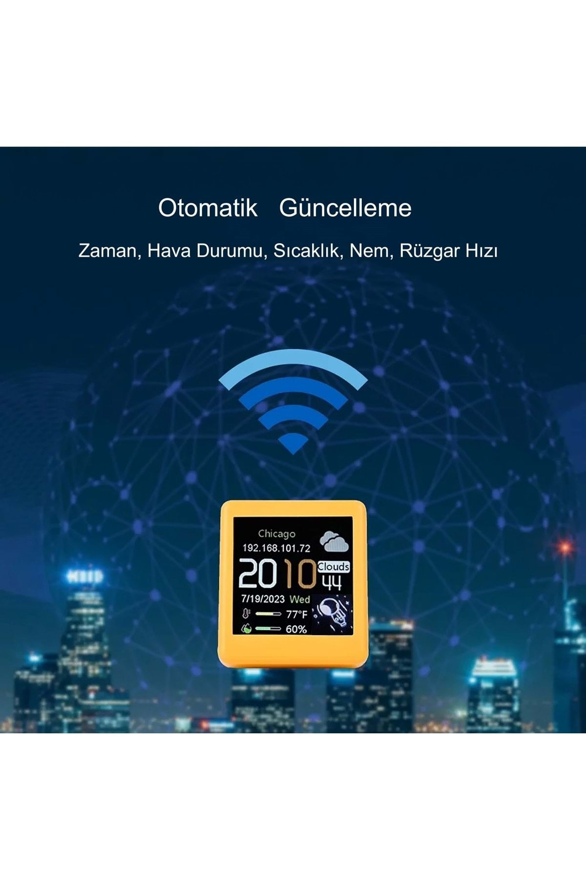HyMark Akıllı Mini Hava Durumu İstasyonu LED LCD 28x28mm Dijital WiFi Saat Sıcaklık Nem