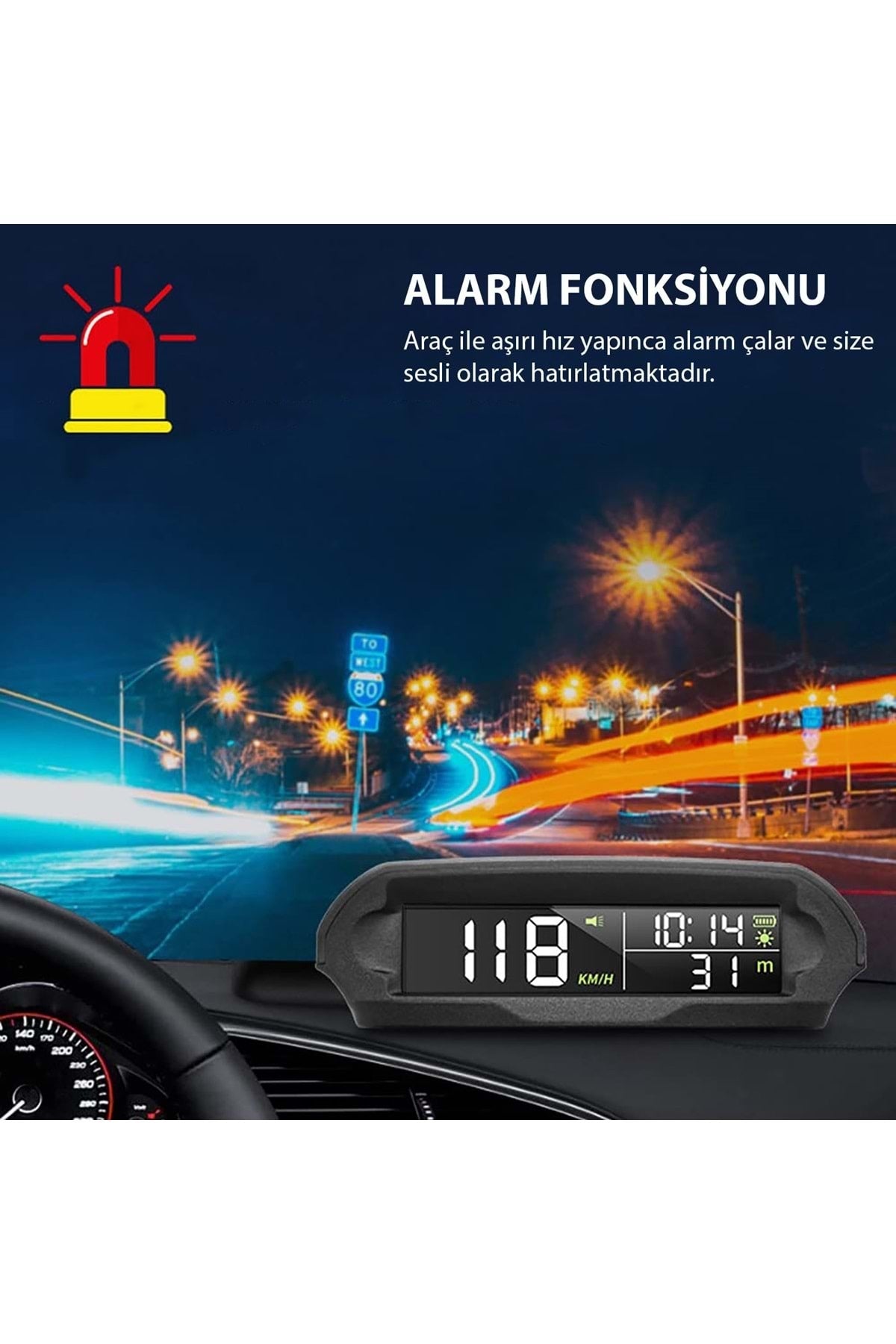 HyMark Evrensel GPS Hız Göstergesi Araç Güneş Enerjili Hız Ölçer S98 HUD Ekranı