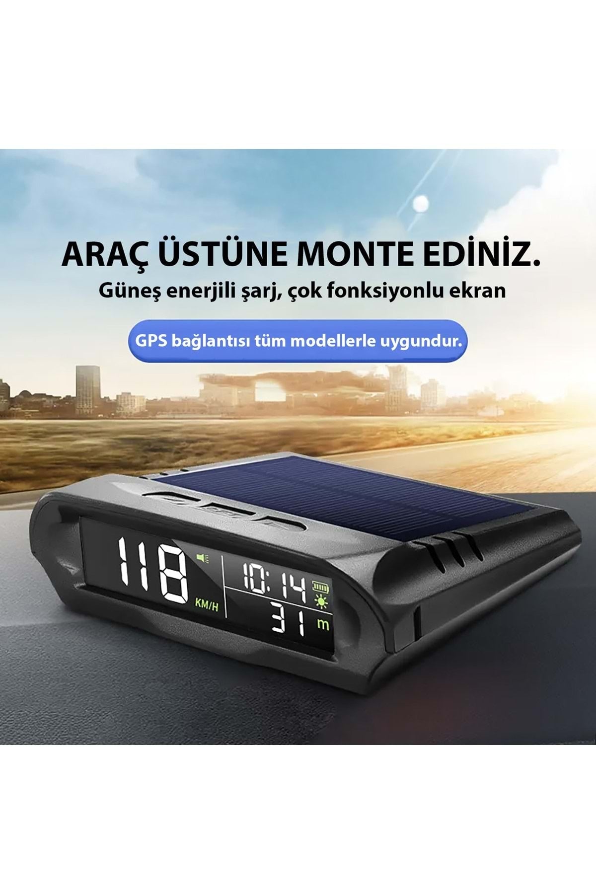 HyMark Evrensel GPS Hız Göstergesi Araç Güneş Enerjili Hız Ölçer S98 HUD Ekranı