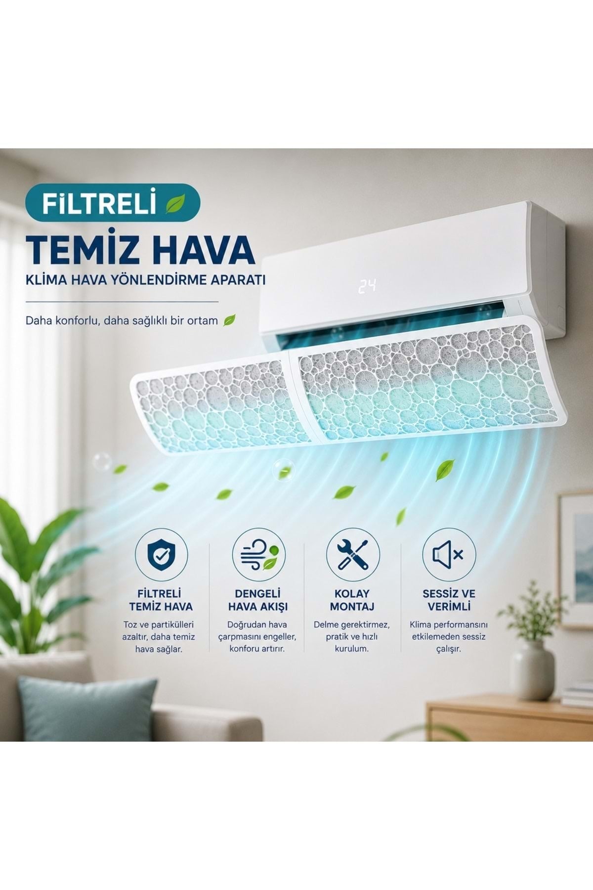 HyMark Filtreli Klima Hava Yönlendirme Aparatı Dekoratif Temiz ve Konforlu Hava Deneyimi