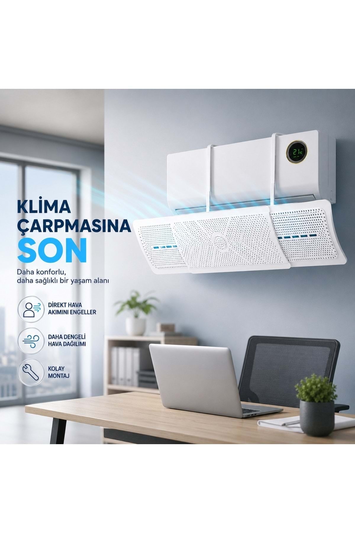 HyMark Askılı Ayarlanabilir 56-95cm Klima Yönlendirici Aparat Klima Rüzgar Önleyici Deflektör