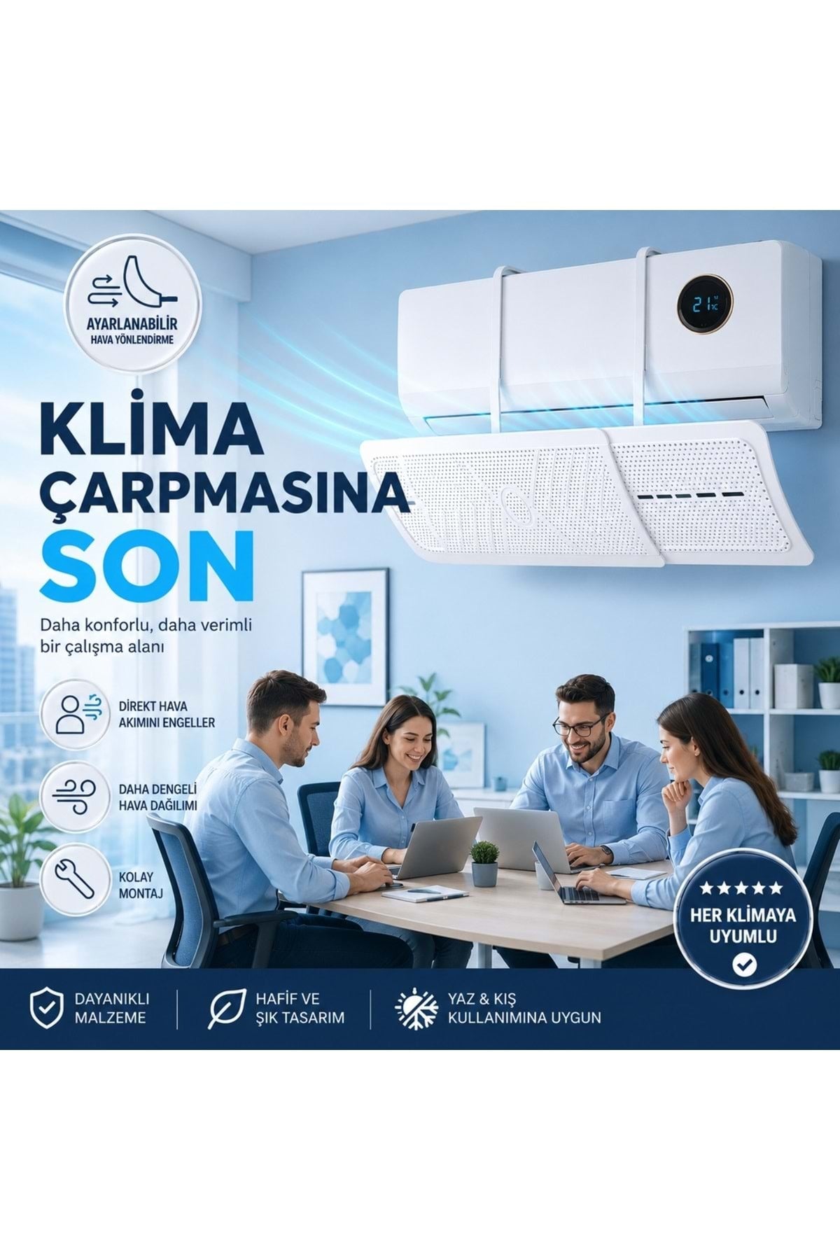 HyMark Askılı Ayarlanabilir 56-95cm Klima Yönlendirici Aparat Klima Rüzgar Önleyici Deflektör