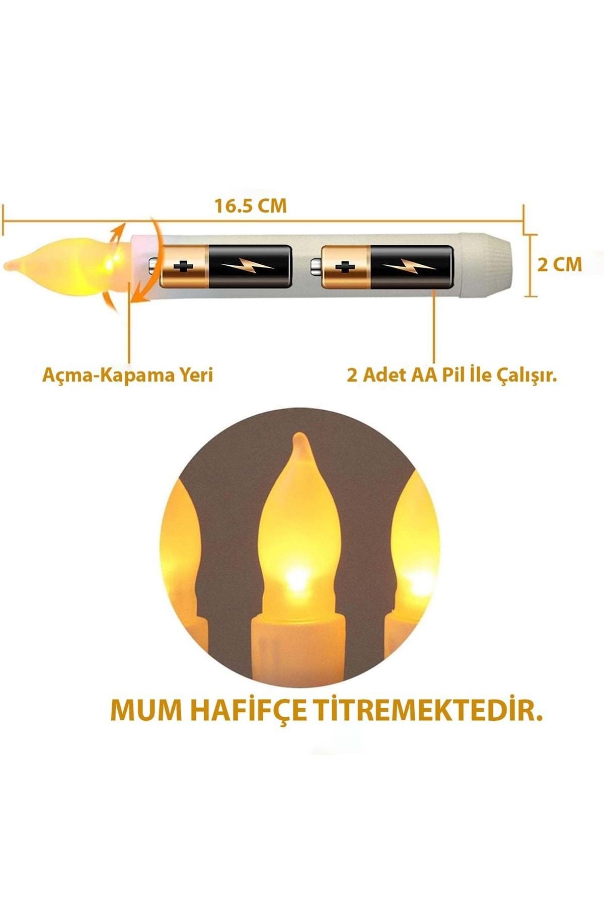 HyMark Titreyen Dekoratif Led Mum 12 Adet Alevsiz Konik Şekilli Uzaktan Kumandalı