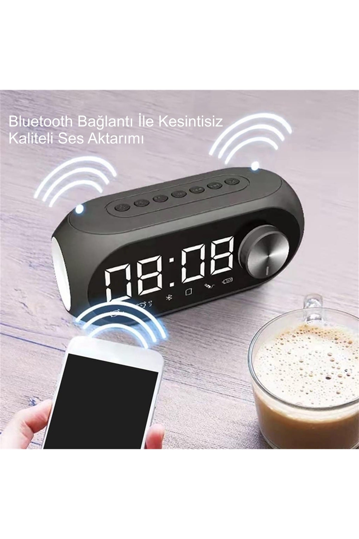 HyMark Bluetooth S8 RGB Led Işıklı Dijital Saat Alarm Şarjlı Hoparlör MP3 Fm Çok Fonksiyonlu Speaker
