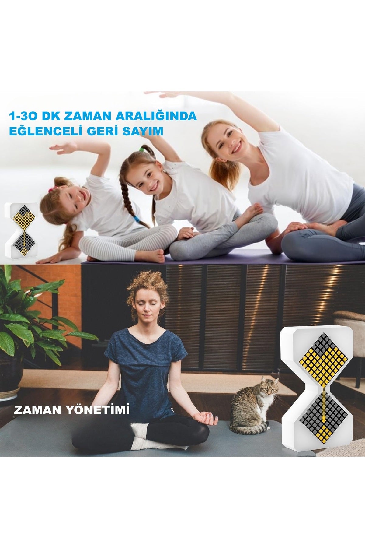 HyMark Modern Dijital Kum Saati Zamanlayıcı 1-30 Dk Şarjlı Pil Dekoratif LED Elektronik Saat