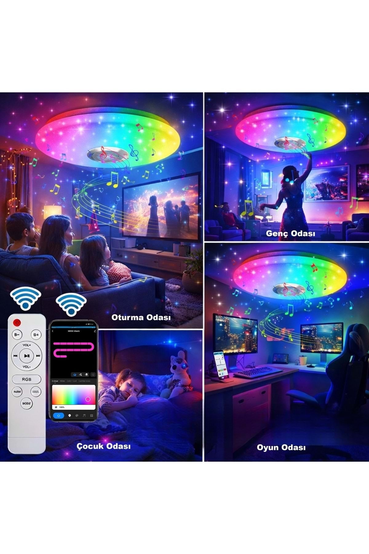 HyMark Akıllı Tavan Smart Life RGB LED Lamba Bluetooth Müzik 60W 220V Dekoratif Aydınlatma