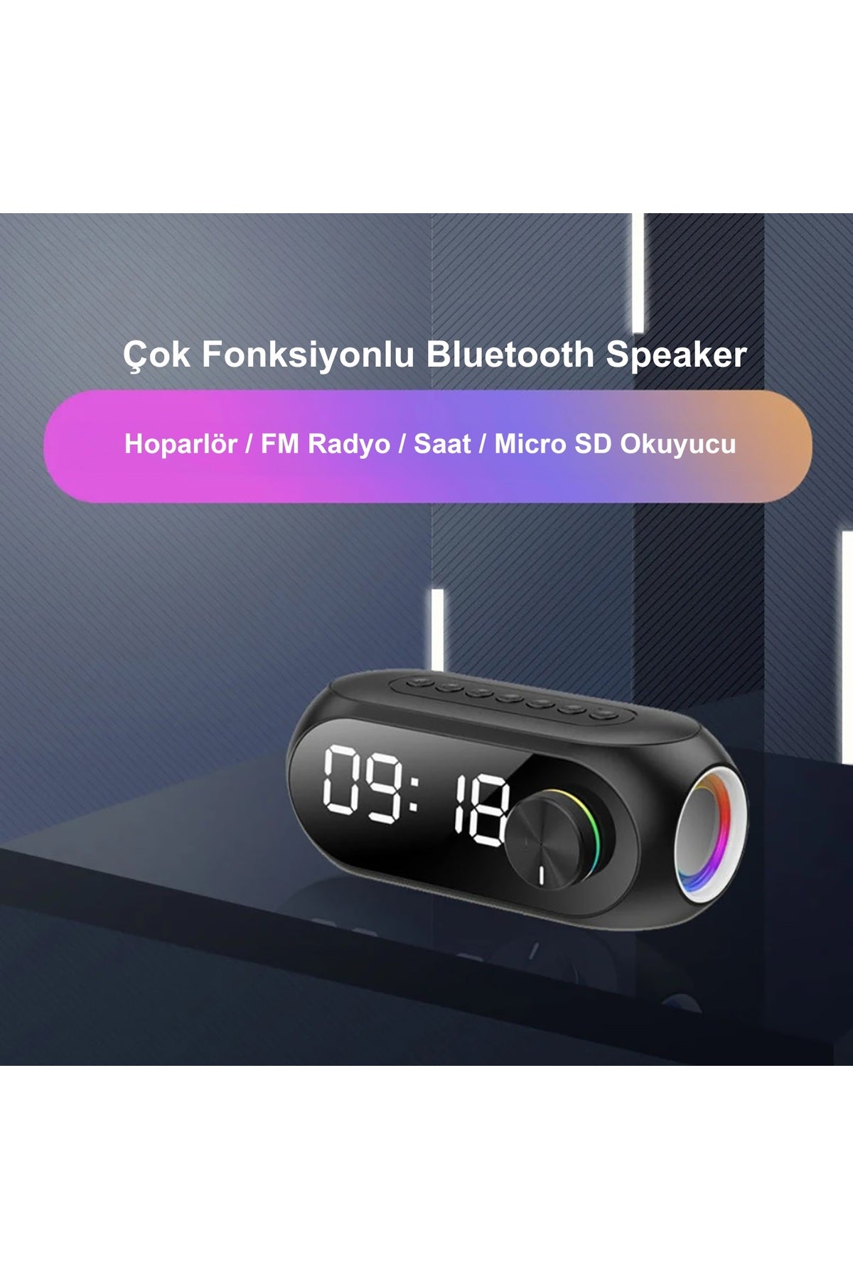 HyMark Bluetooth S8 RGB Led Işıklı Dijital Saat Alarm Şarjlı Hoparlör MP3 Fm Çok Fonksiyonlu Speaker