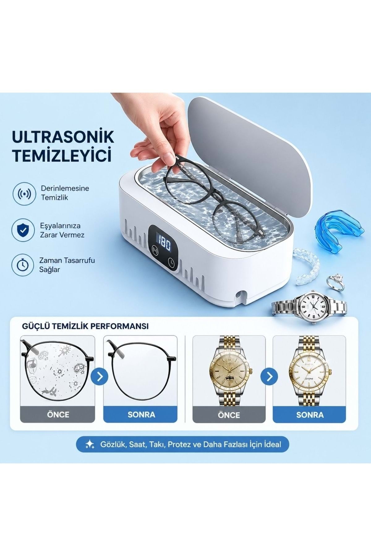 HyMark Ultrasonik Temizleyici Gözlük Takı Temizleme Makinesi 220V Dijital Ultrasonik Yıkama Cihazı