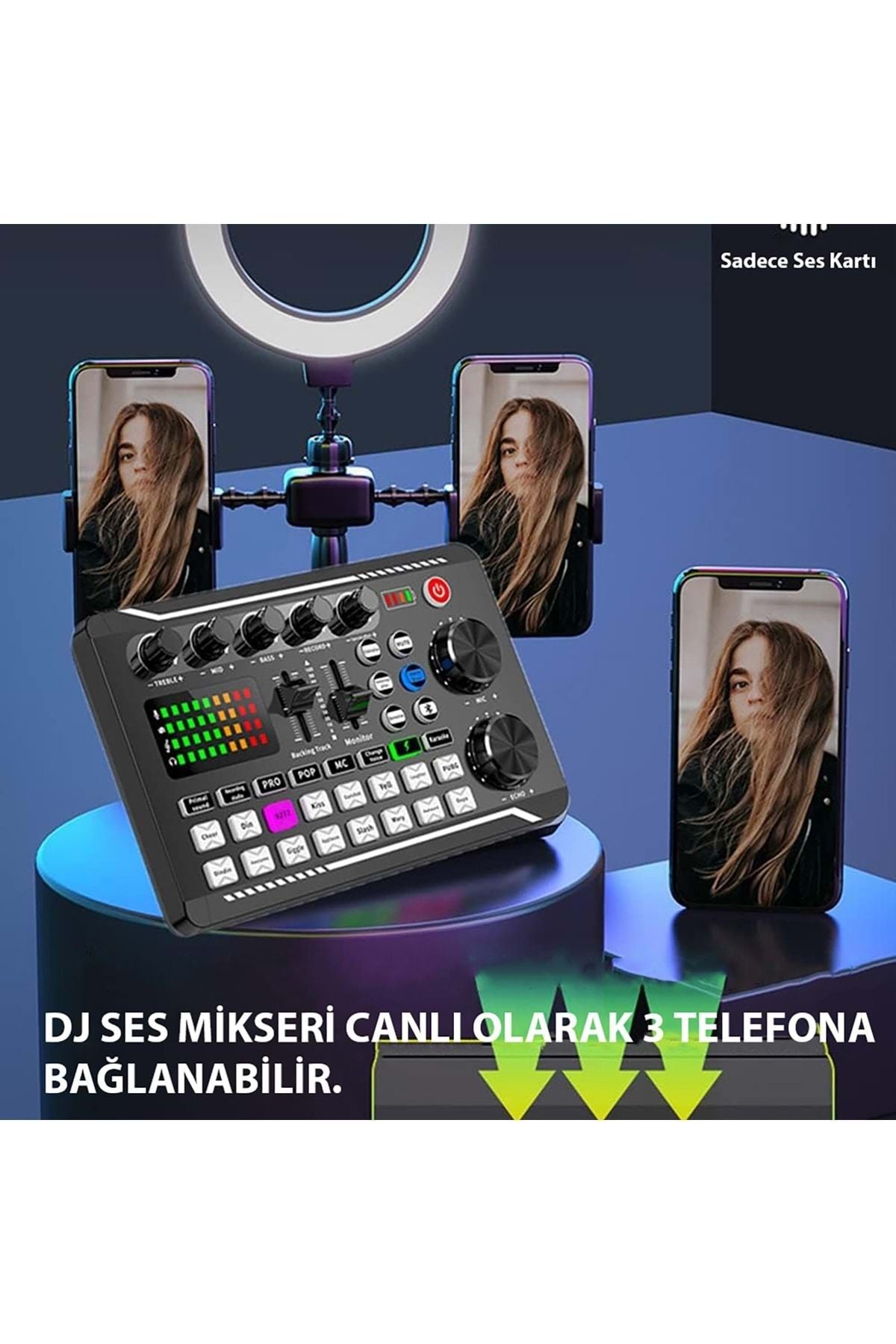 HyMark Stüdyo Ses Mikseri Şarjlı F998 Bluetooth DJ Canlı Yayın Kondenser Mikrofon Bağlantısı
