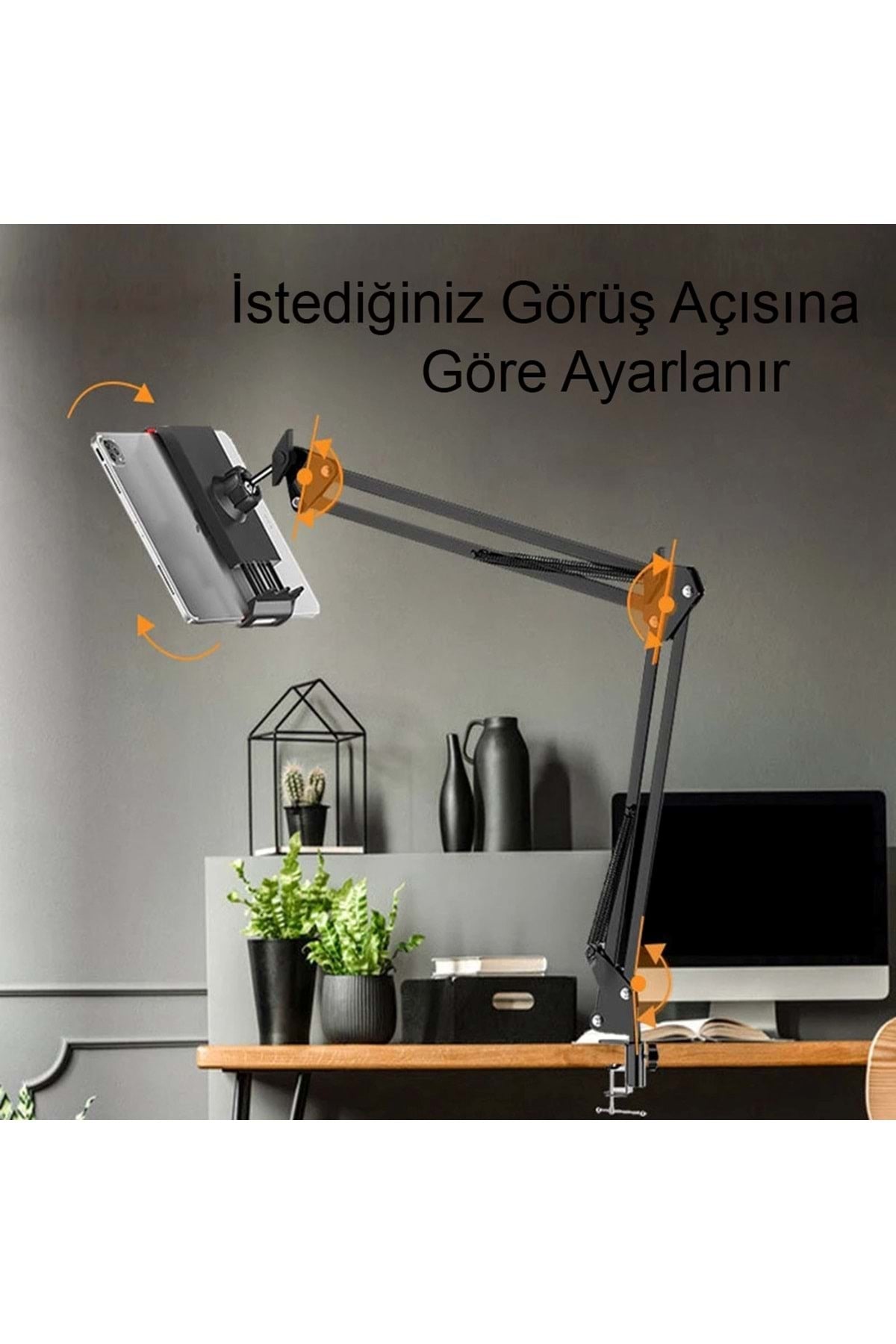 HyMark Esnek Metal Uzun Kollu Telefon Tablet Tutucu Teleskopik 360 Derece Hareketli