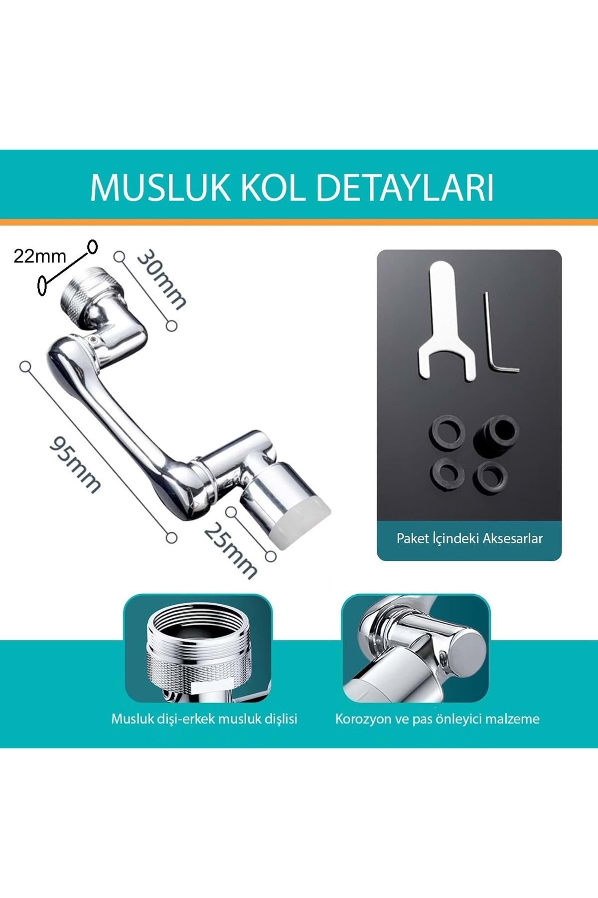 HyMark 1080 Derece Dönebilen Evrensel 2 Modlu Robotik Kol Mutfak Banyo Musluk Başlığı