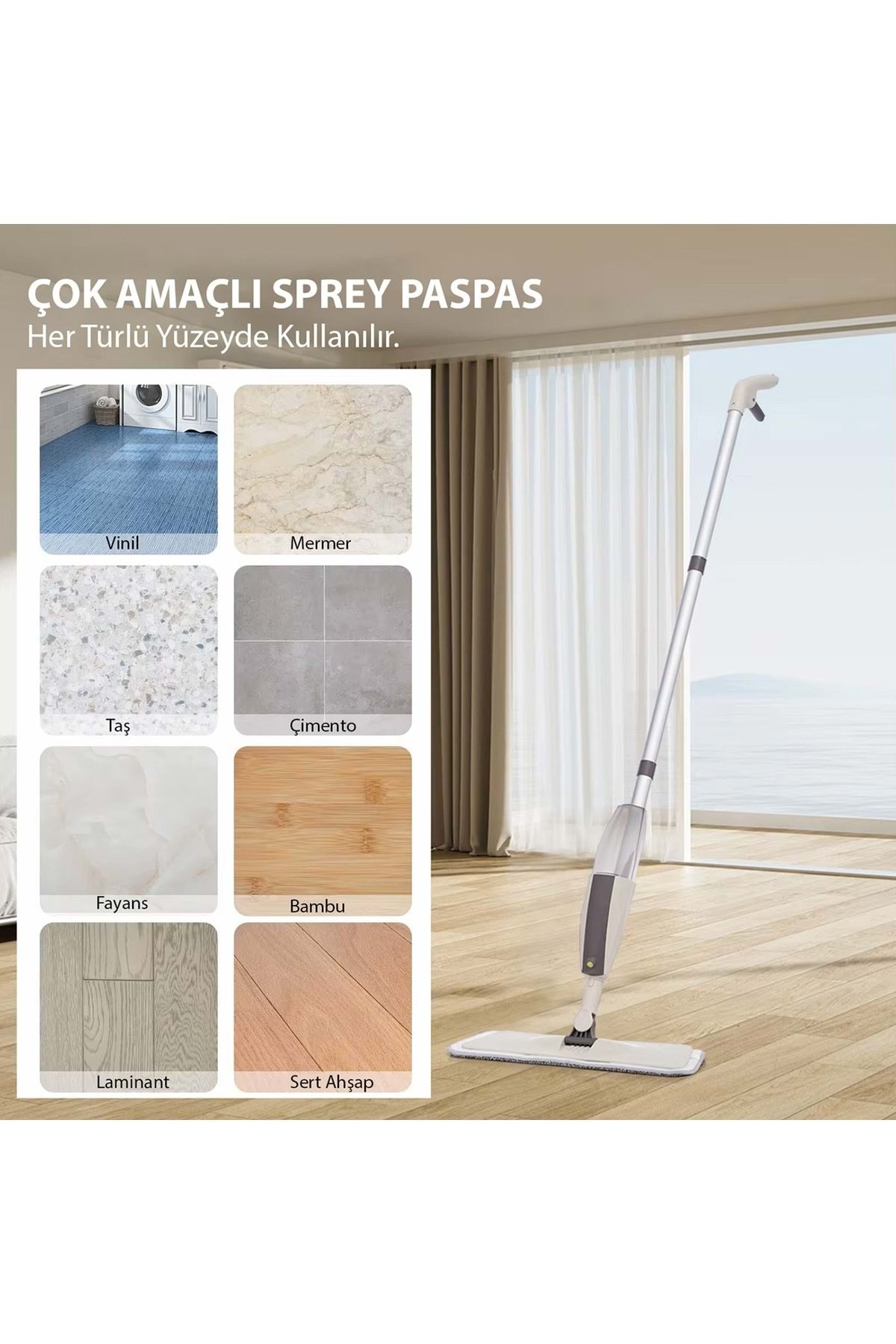 HyMark Sprey Mop Su Deterjan Hazneli 360 Derece Dönen Mikrofiber Bez Temizlik Seti