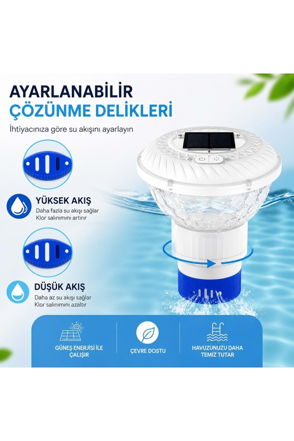 HyMark Güneş Enerjili RGB Uzaktan Kumandalı Su Geçirmez Havuz Klor Şamandırası