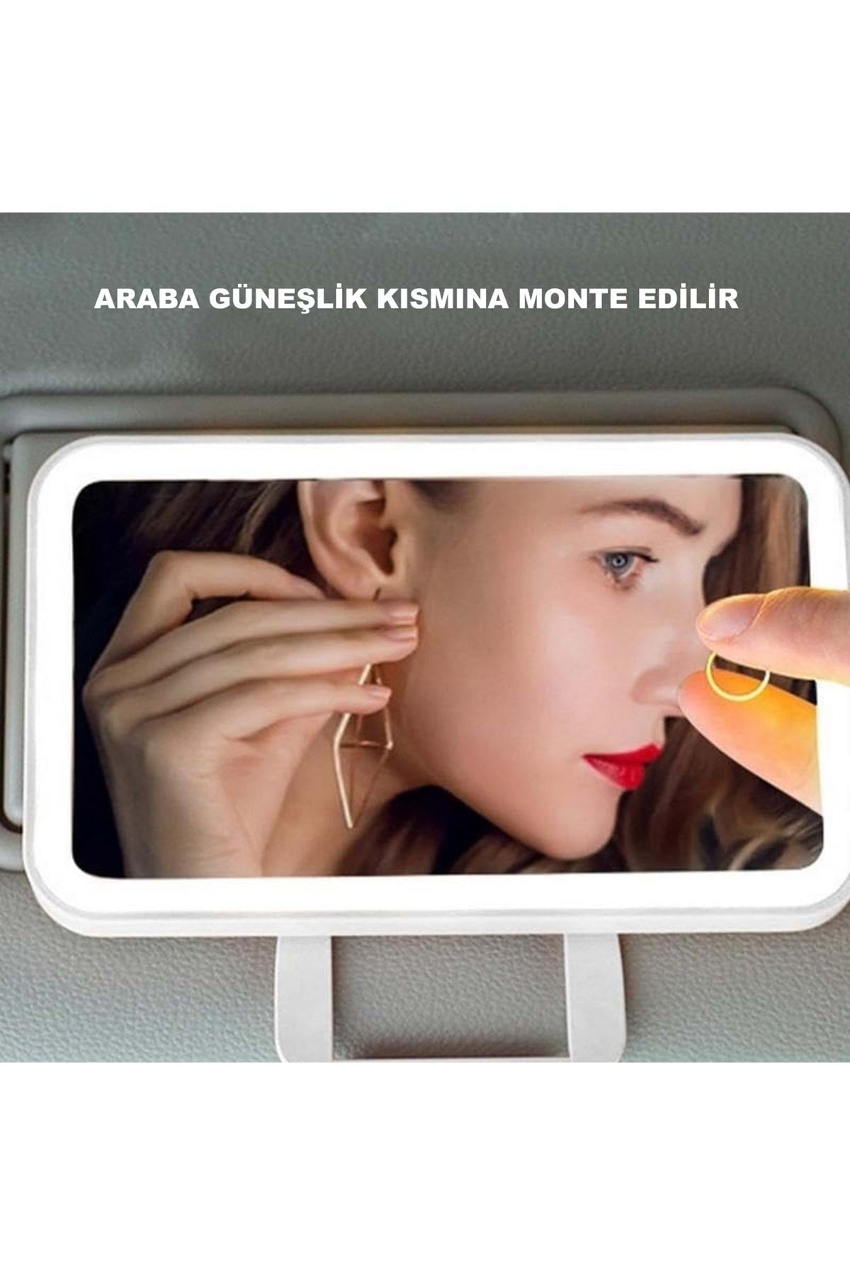 HyMark Araç İçi Dokunmatik Led Işıklı 3 Modlu Makyaj Aynası Kısılabilir Şarjlı Pilli Klips Güneşlik