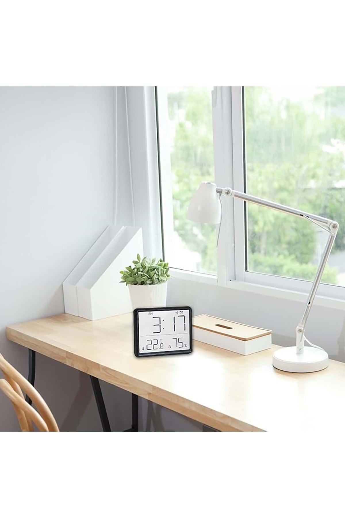 HyMark Mıknatıslı LCD Dijital Ekran 9x7 cm Pilli Mini Saat Alarm Nem Göstergesi Sıcaklık Ölçer