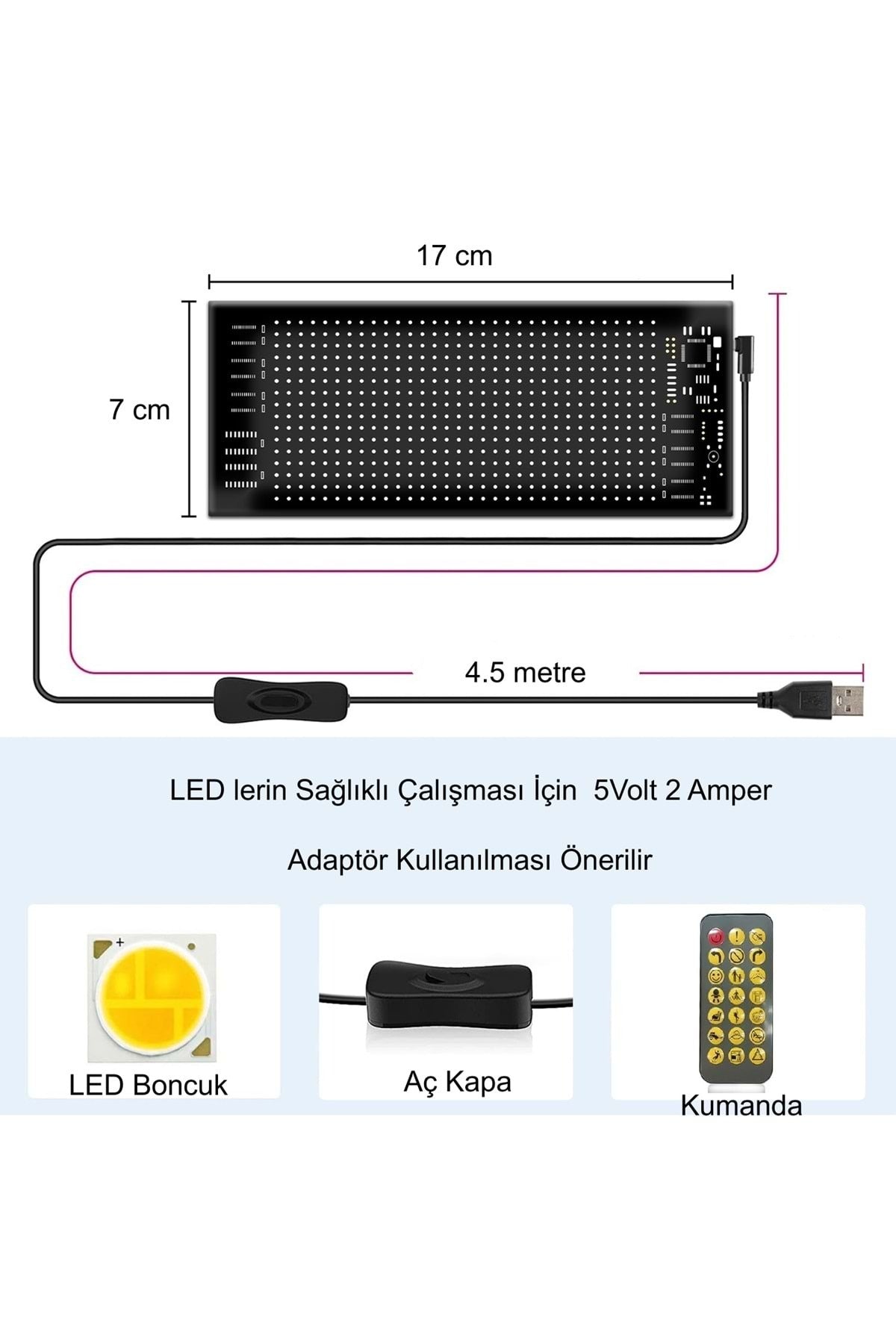 HyMark Programlanabilir 17x7cm Matrix Kayan Yazı LED Ekran Araba Bluetooth APP Kontrol