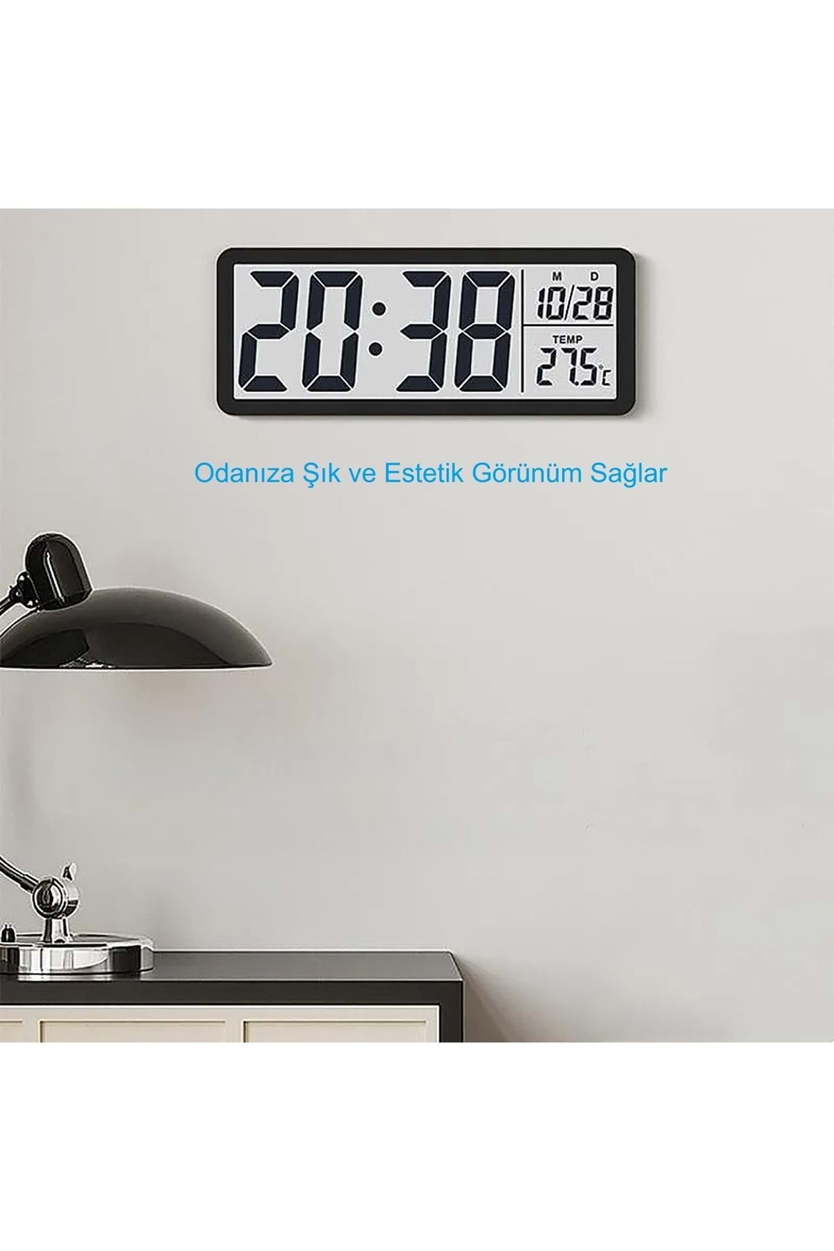 HyMark LCD Ekran 20x8cm Dijital Duvar Saati USB Pilli Zaman Sıcaklık Tarih