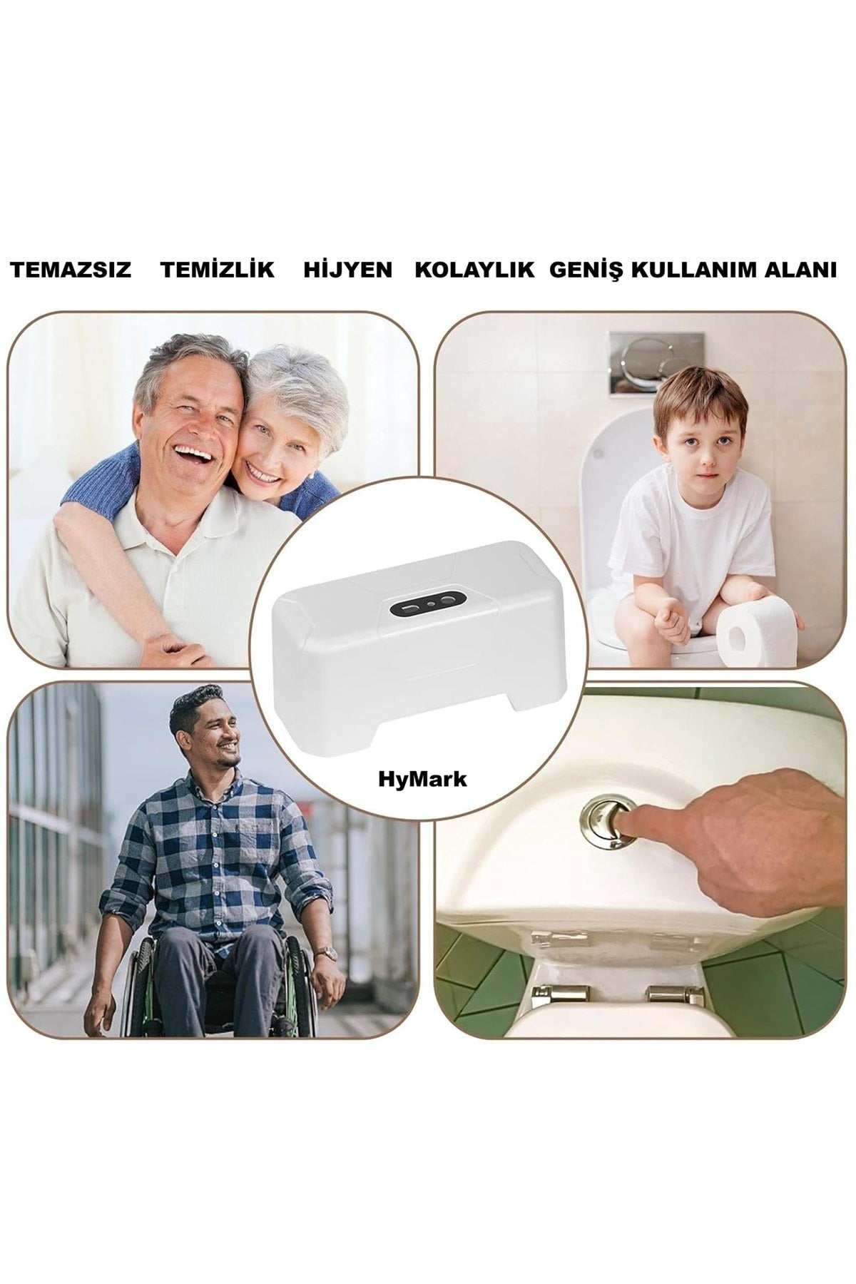 HyMark Otomatik WC Tuvalet Sifonu Kızılötesi Sensörlü Temassız Akıllı Sensör Şarjlı Dahili Pil