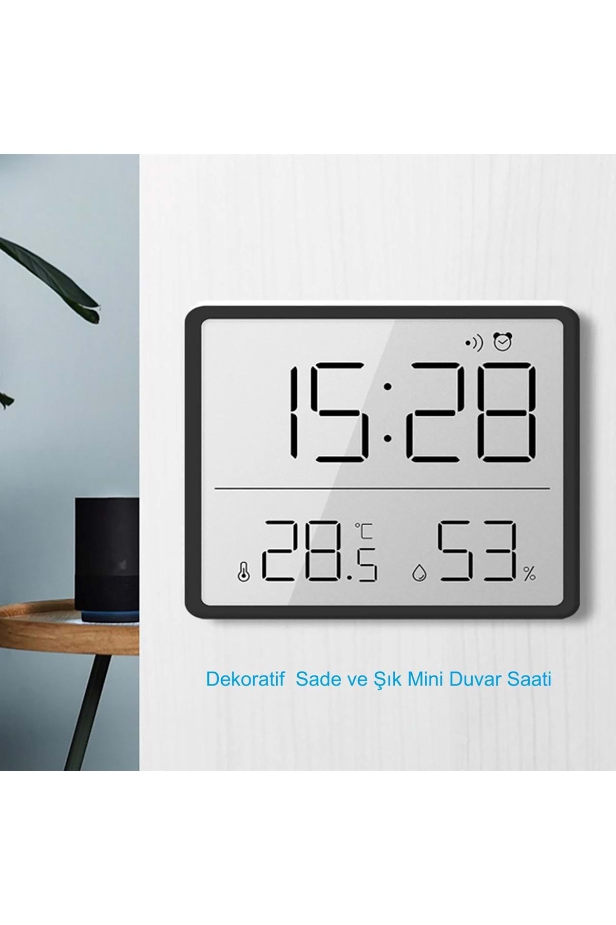 HyMark Mıknatıslı LCD Dijital Ekran 9x7 cm Pilli Mini Saat Alarm Nem Göstergesi Sıcaklık Ölçer