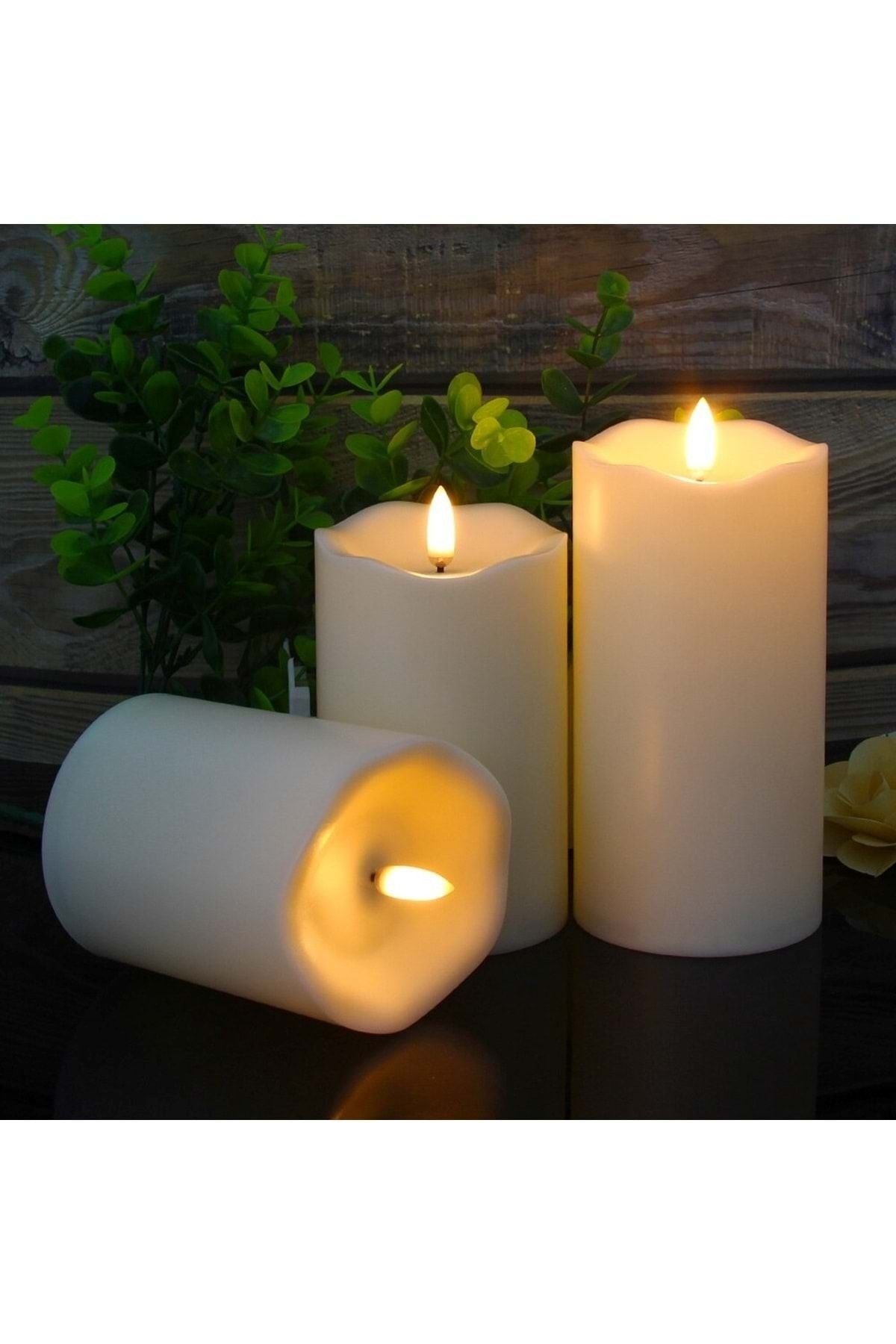 HyMark Alevsiz Titreyen Led Mum Büyük Boy 3lü Set Kumandalı