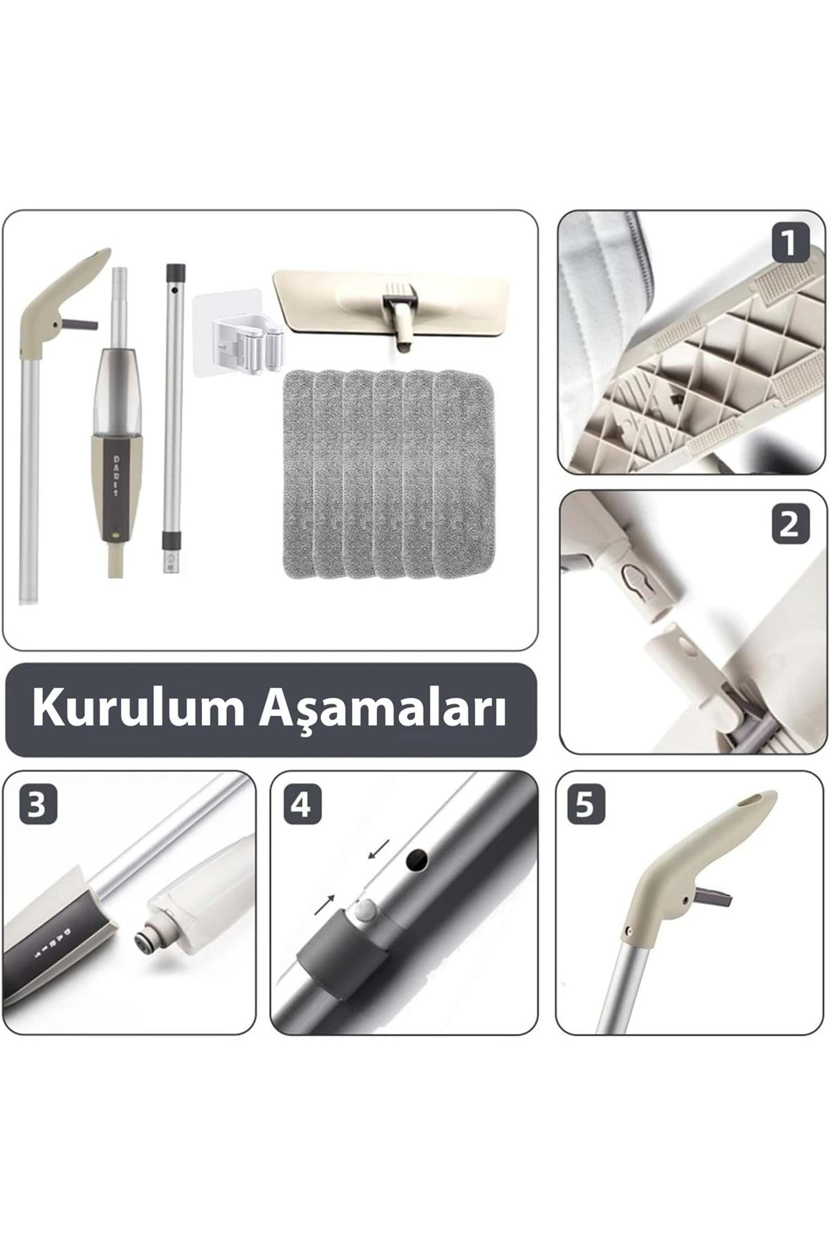 HyMark Sprey Mop Su Deterjan Hazneli 360 Derece Dönen Mikrofiber Bez Temizlik Seti