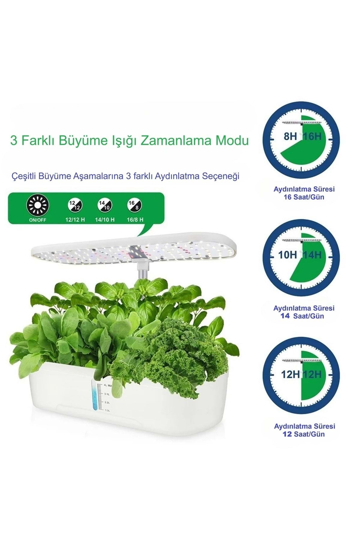 HyMark Hidroponik Topraksız 12 Bölme Bitki Yetiştirme Kiti 3 Mod 139 LED Tam Spekturum Bahçe Kit