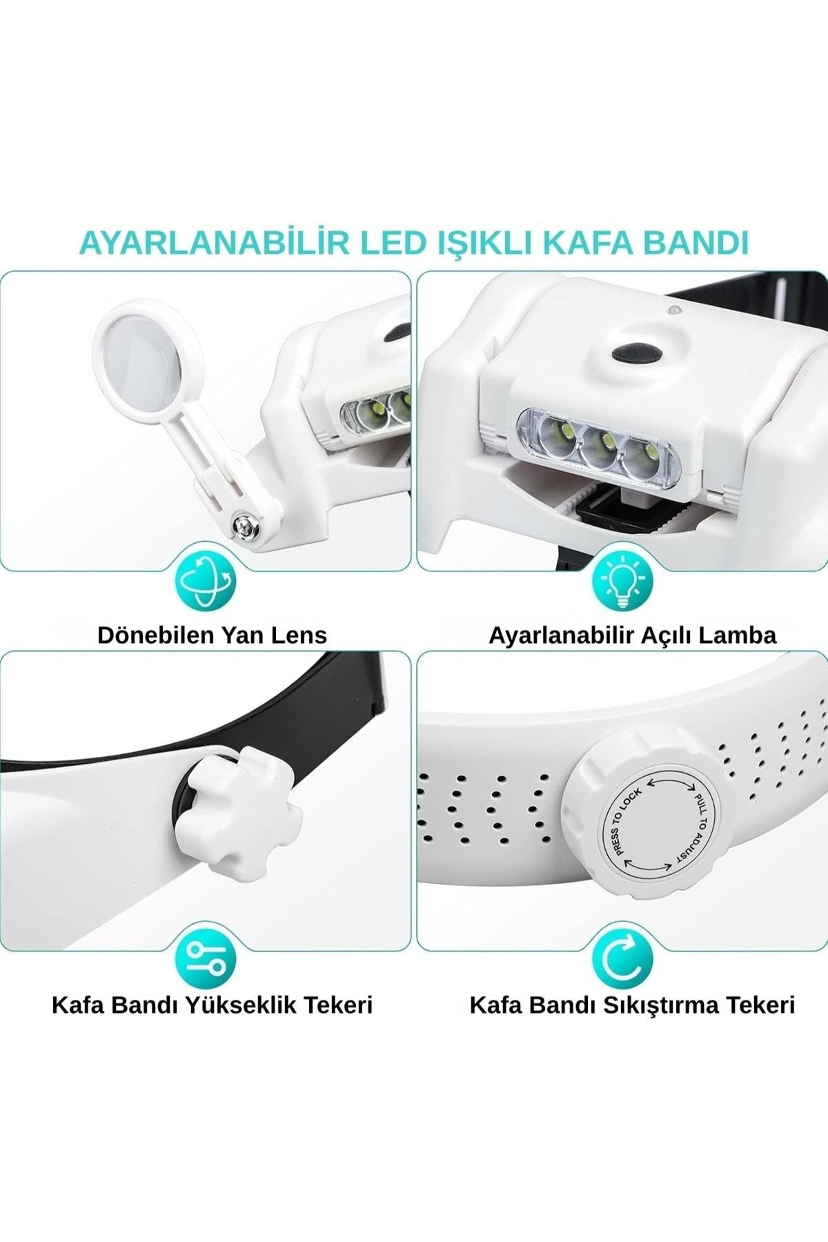 HyMark Kafa Bandı MG82000MC Büyüteç Gözlük LED Işıklı Şarjlı Pil Çoklu Değiştirilebilir Lens Ayarlı