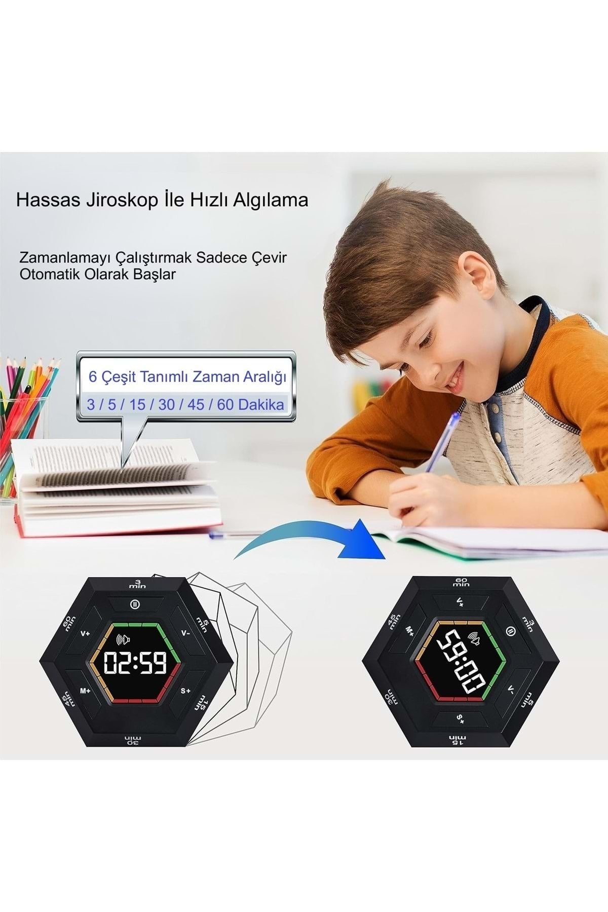 HyMark Altıgen Dijital Geri Sayım Zamanlayıcı LED Ekranlı Görsel Zaman Kontrol Mutfak Ders Mıknatıs