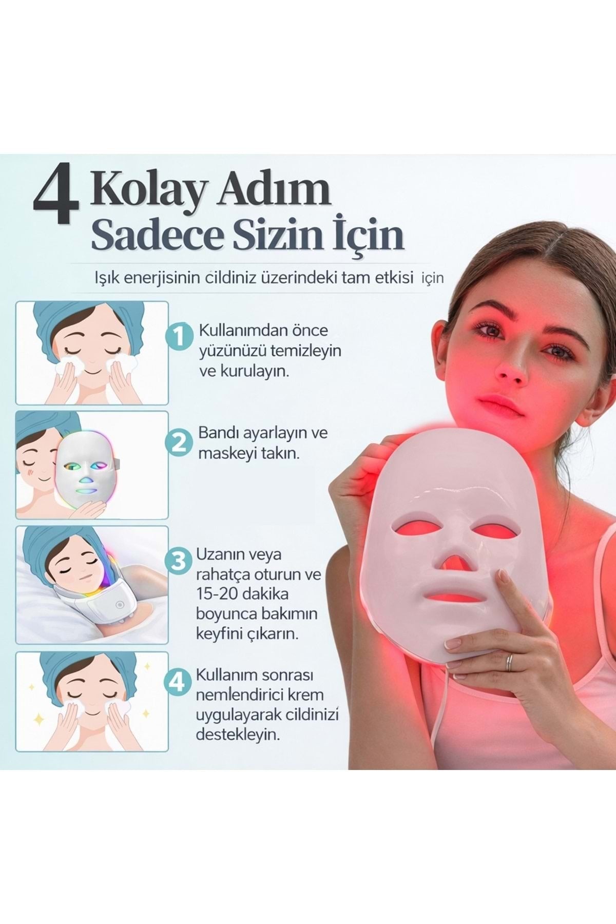 HyMark Yüz ve Boyun Güzellik Cihazı 7 Renkli LED Yüz Maskesi Seti Foton Cilt Bakım Işık Terapisi