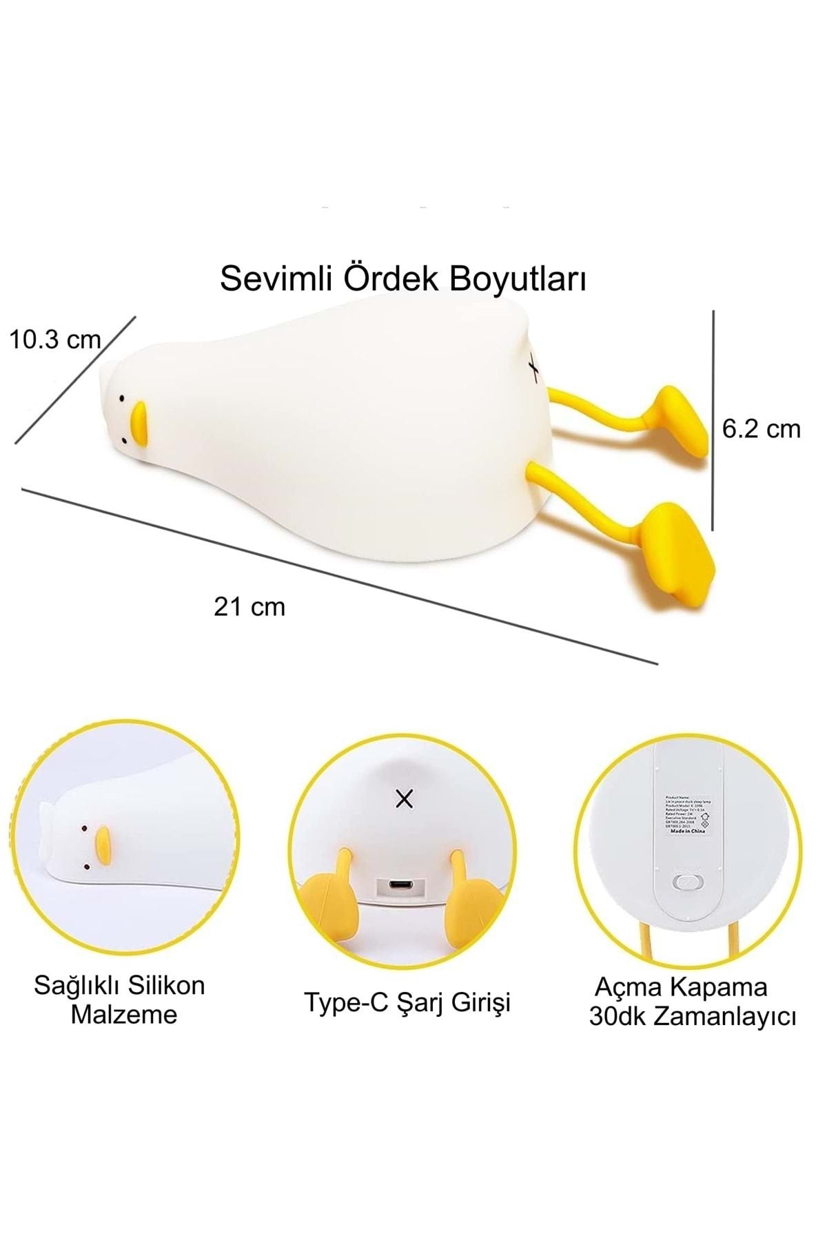 HyMark Sevimli Silikon Dokunmatik LED Ördek Gece Lambası Şarjlı Kısılabilir Dekoratif