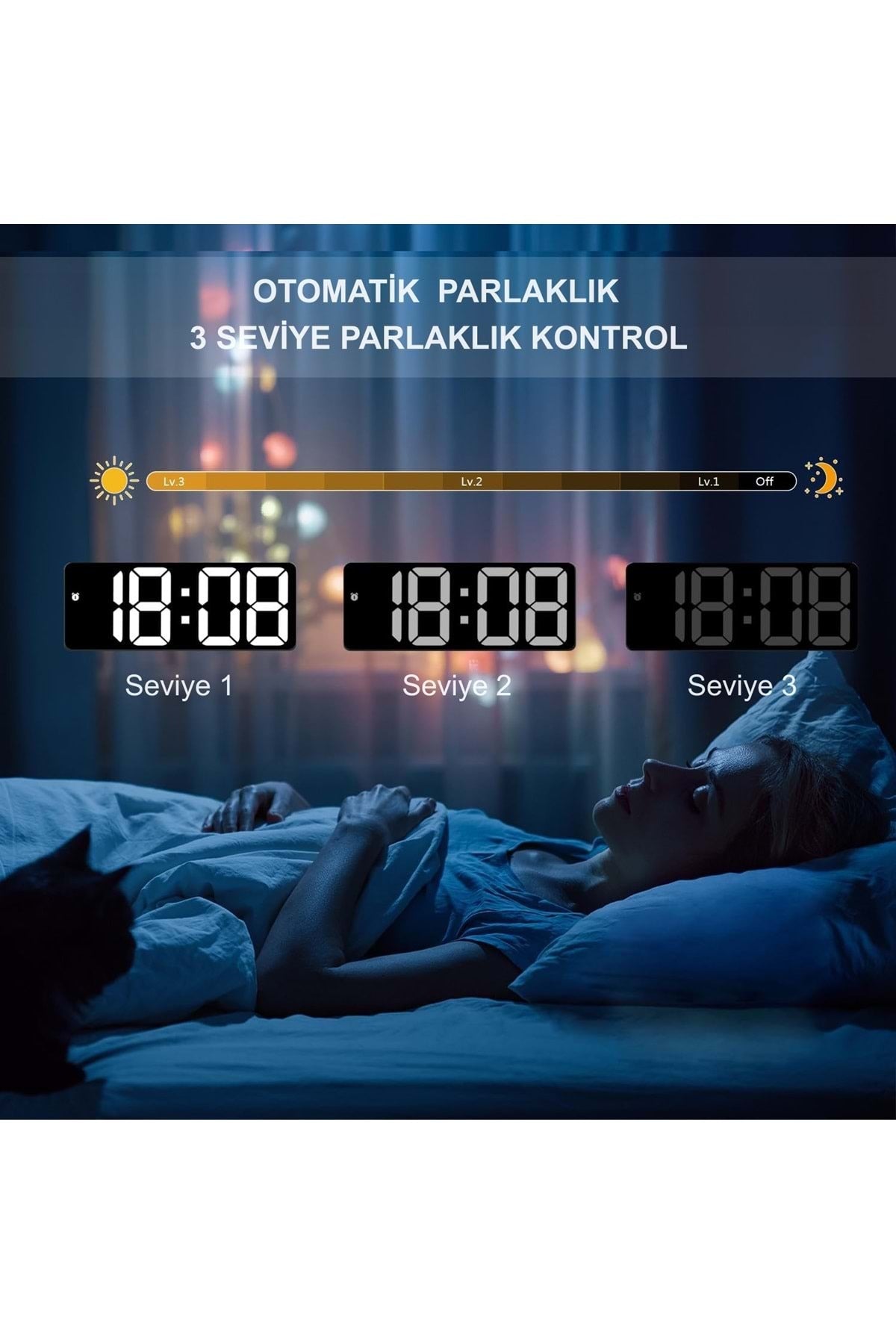 HyMark LED Ekran USB Güç Dijital Aynalı Masa Saati Sıcaklık Alarm Takvim/ADPT