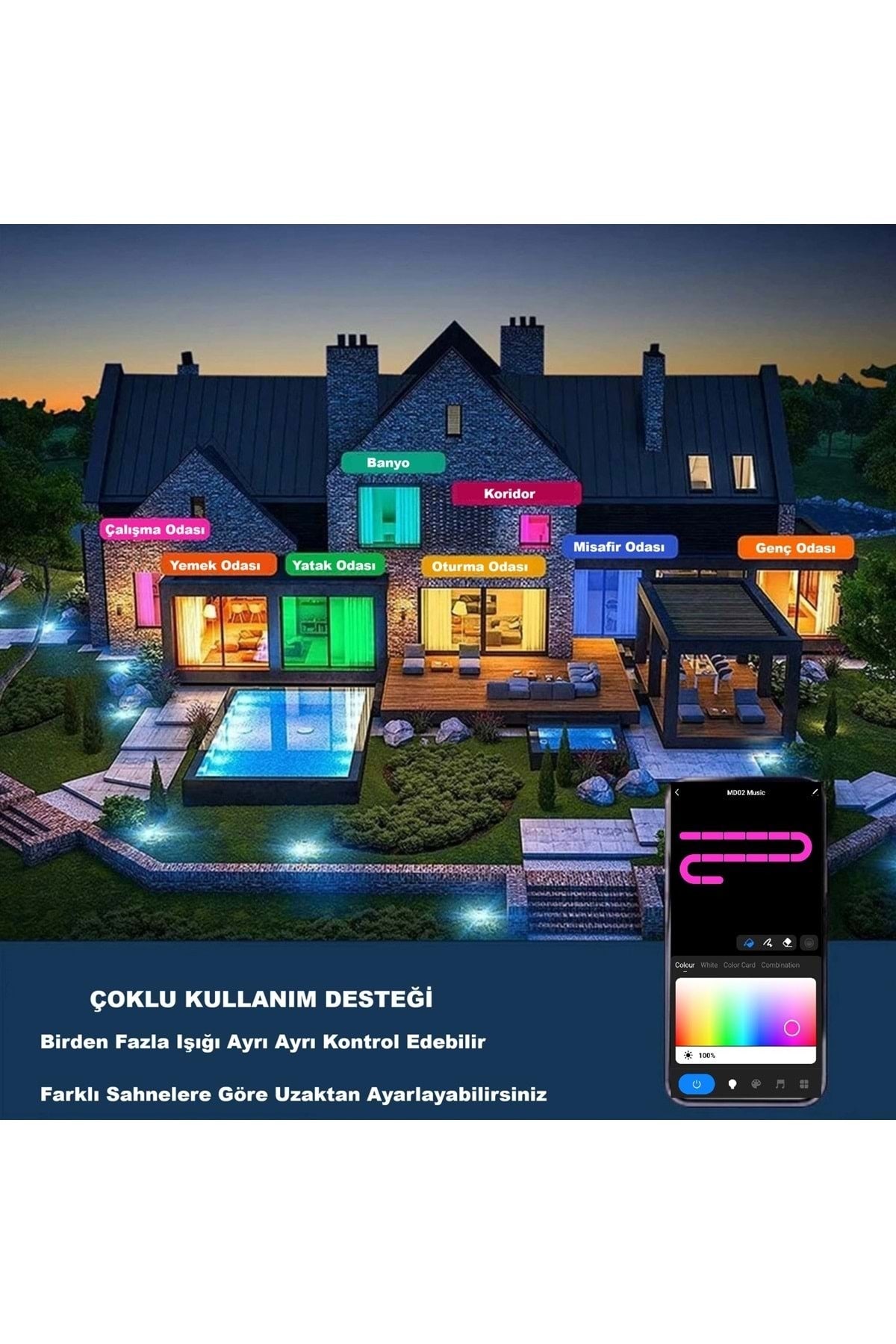 HyMark Akıllı Tavan Smart Life RGB LED Lamba Bluetooth Müzik 60W 220V Dekoratif Aydınlatma